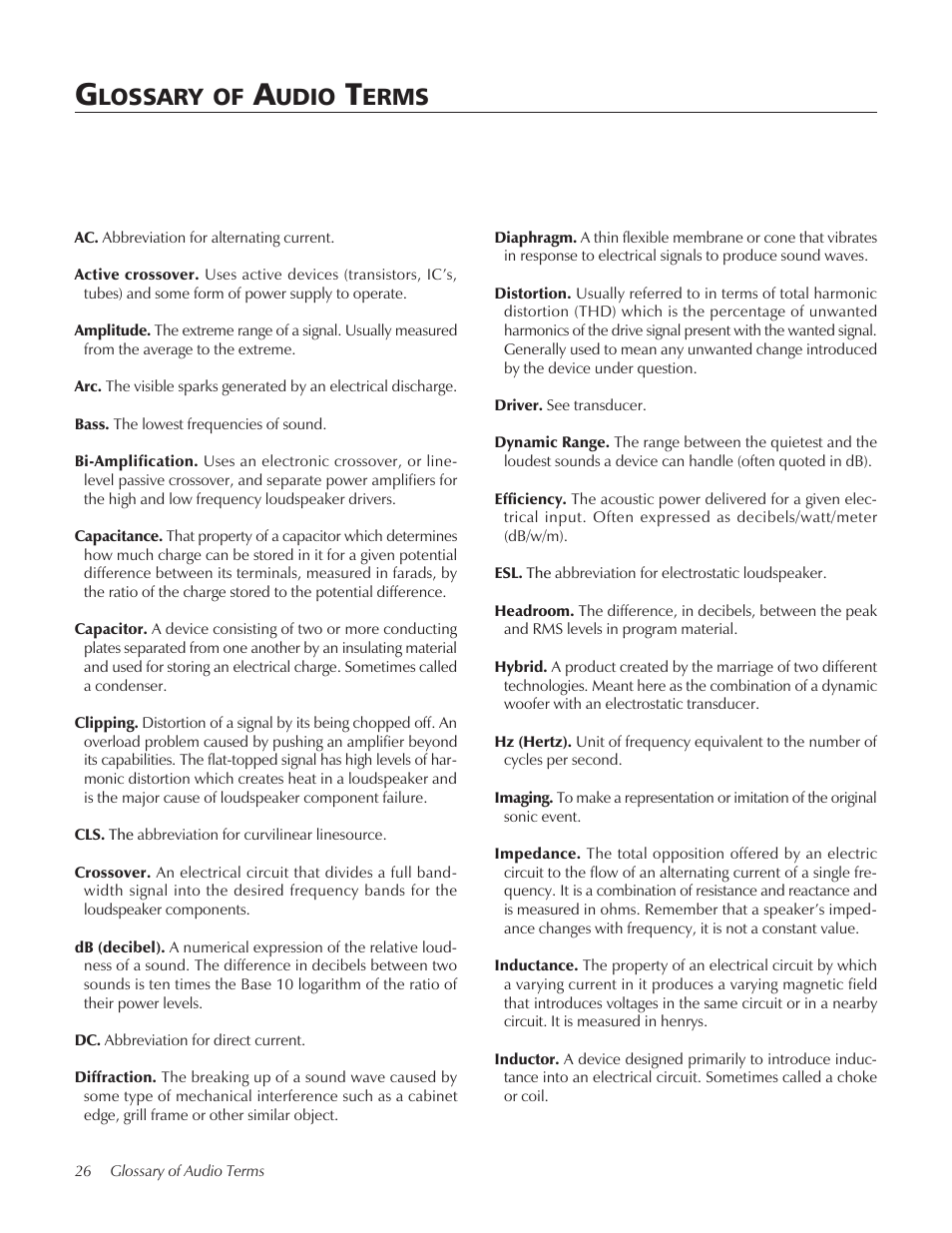 Lossary, Udio, Erms | MartinLogan CLX User Manual | Page 26 / 28