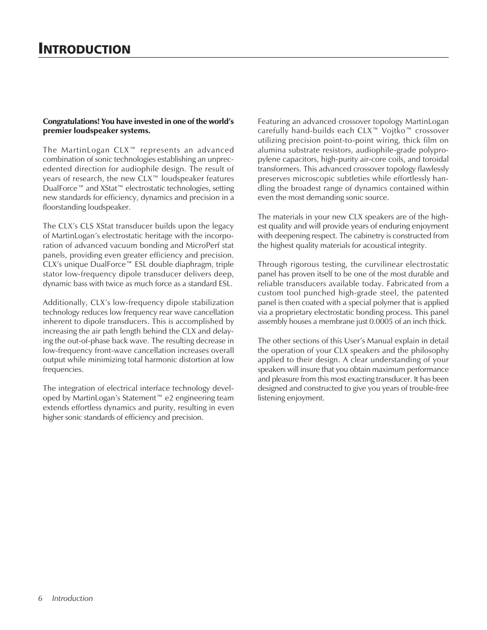 Ntroduction | MartinLogan CLX User Manual | Page 6 / 28
