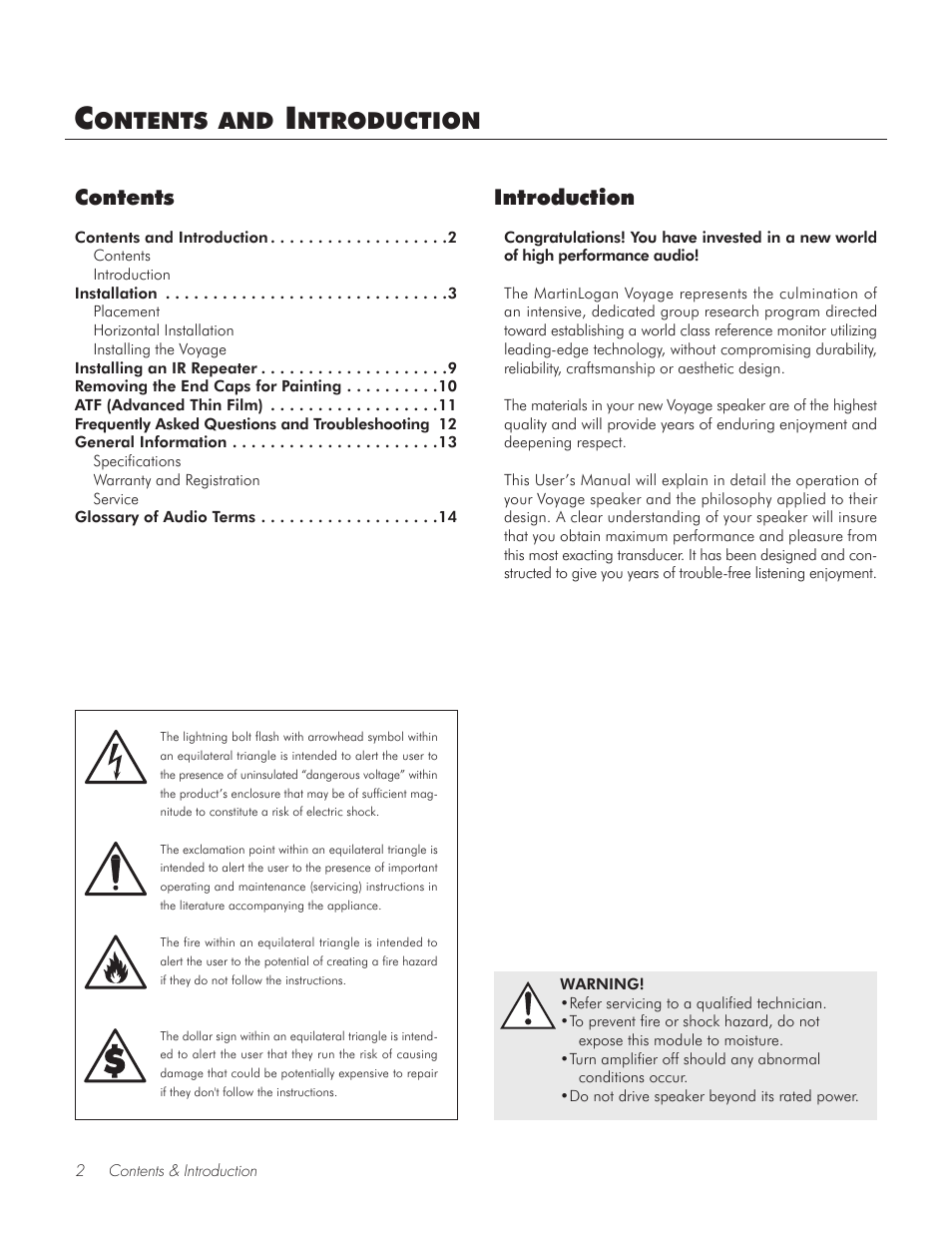 MartinLogan ESL Series Voyage User Manual | Page 2 / 16