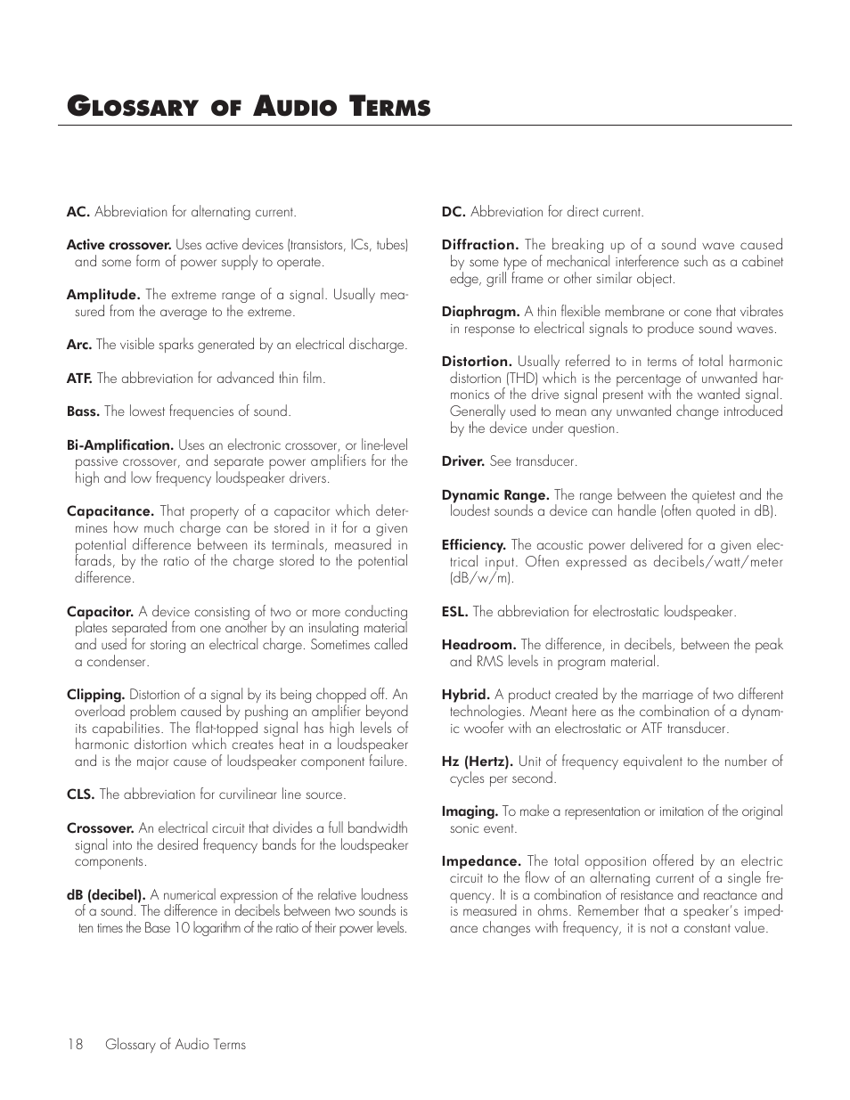 Lossary, Udio, Erms | MartinLogan 1000 User Manual | Page 18 / 20