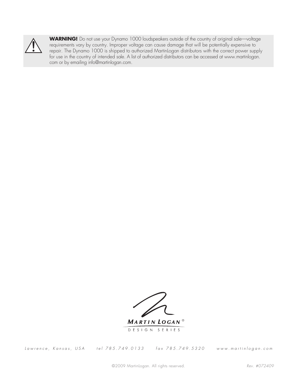 MartinLogan 1000 User Manual | Page 20 / 20