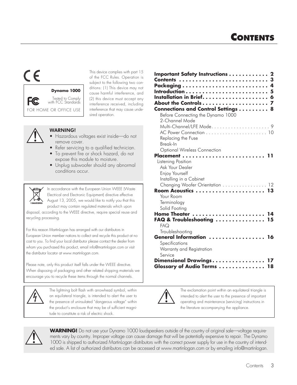 Ontents | MartinLogan 1000 User Manual | Page 3 / 20
