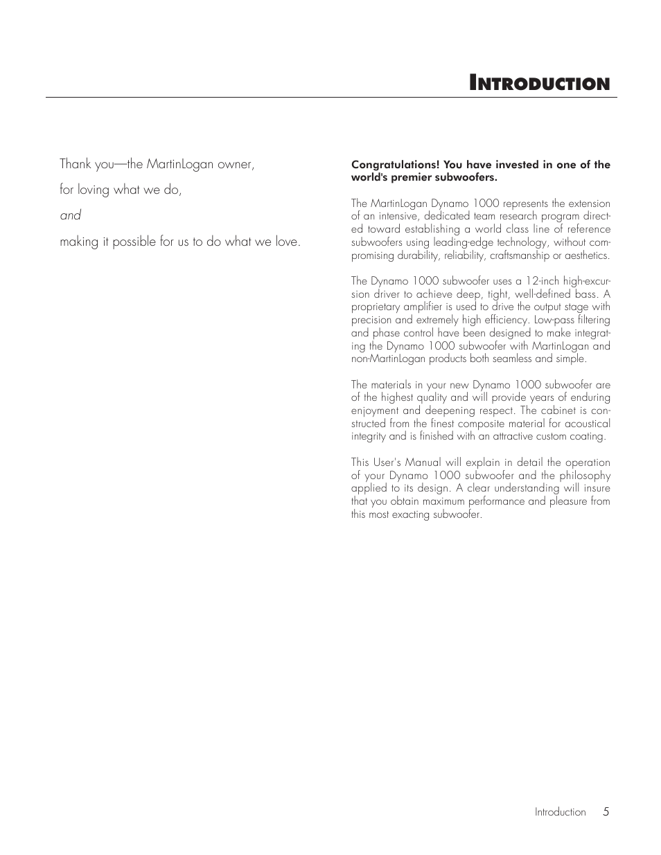 Ntroduction | MartinLogan 1000 User Manual | Page 5 / 20