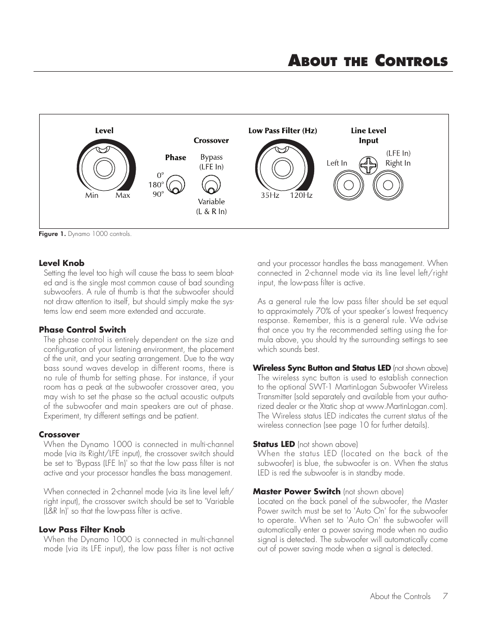 Bout, Ontrols | MartinLogan 1000 User Manual | Page 7 / 20