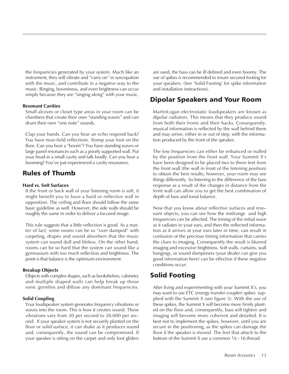 Rules of thumb, Dipolar speakers and your room, Solid footing | MartinLogan Xstat Summit X User Manual | Page 13 / 28
