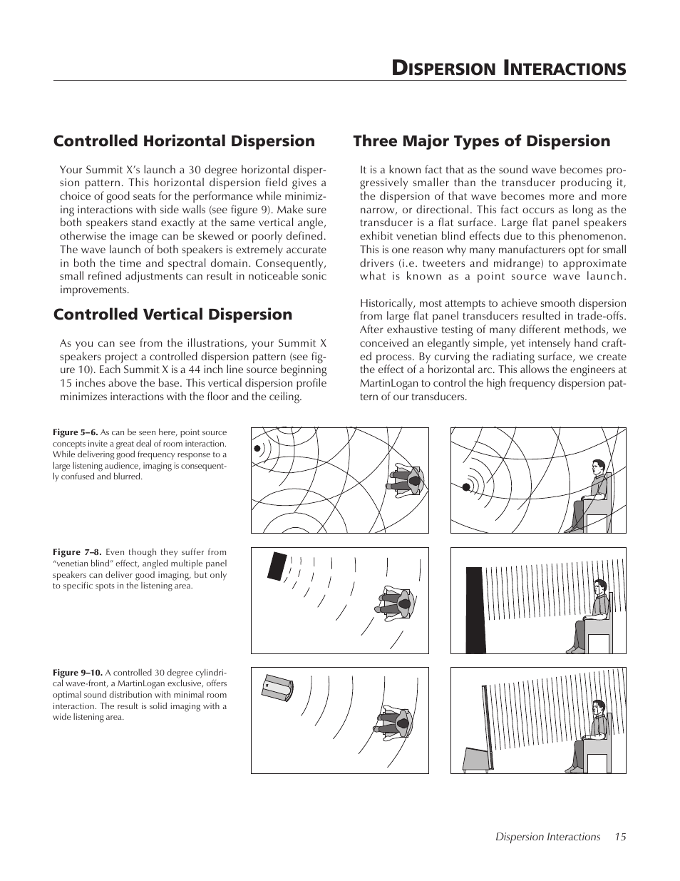 Ispersion, Nteractions, Controlled vertical dispersion | Three major types of dispersion, Controlled horizontal dispersion | MartinLogan Xstat Summit X User Manual | Page 15 / 28