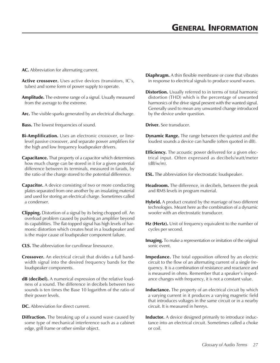 Eneral, Nformation | MartinLogan Xstat Summit X User Manual | Page 27 / 28
