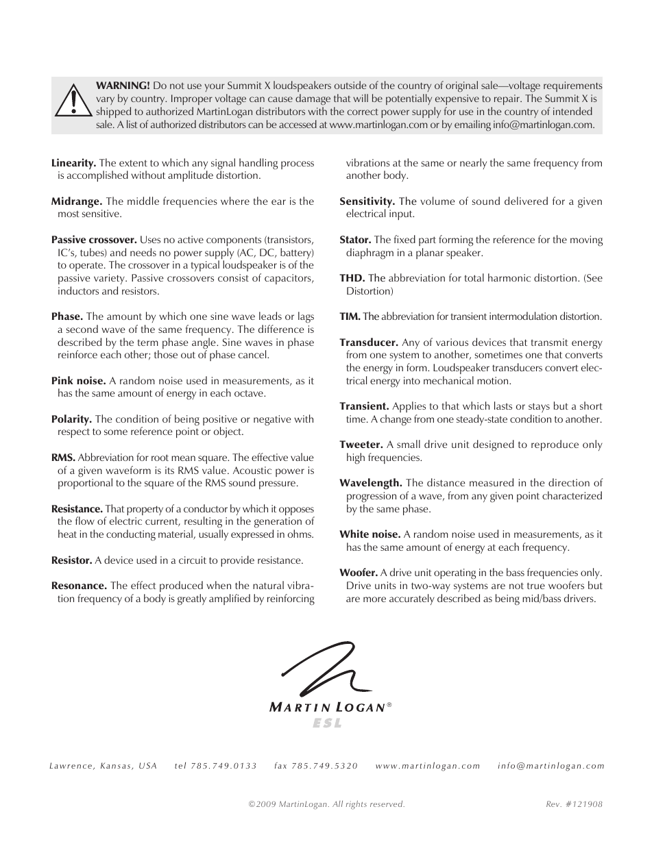 MartinLogan Xstat Summit X User Manual | Page 28 / 28