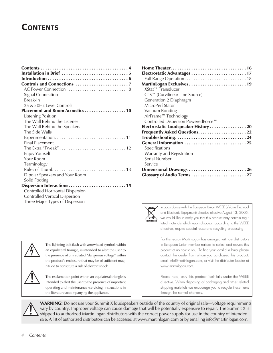 Ontents | MartinLogan Xstat Summit X User Manual | Page 4 / 28