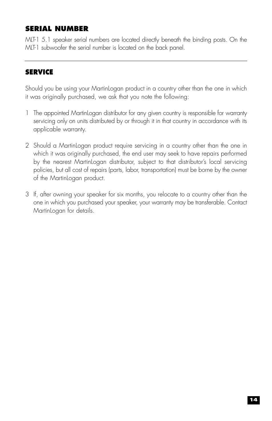 MartinLogan MLT-1 User Manual | Page 15 / 20