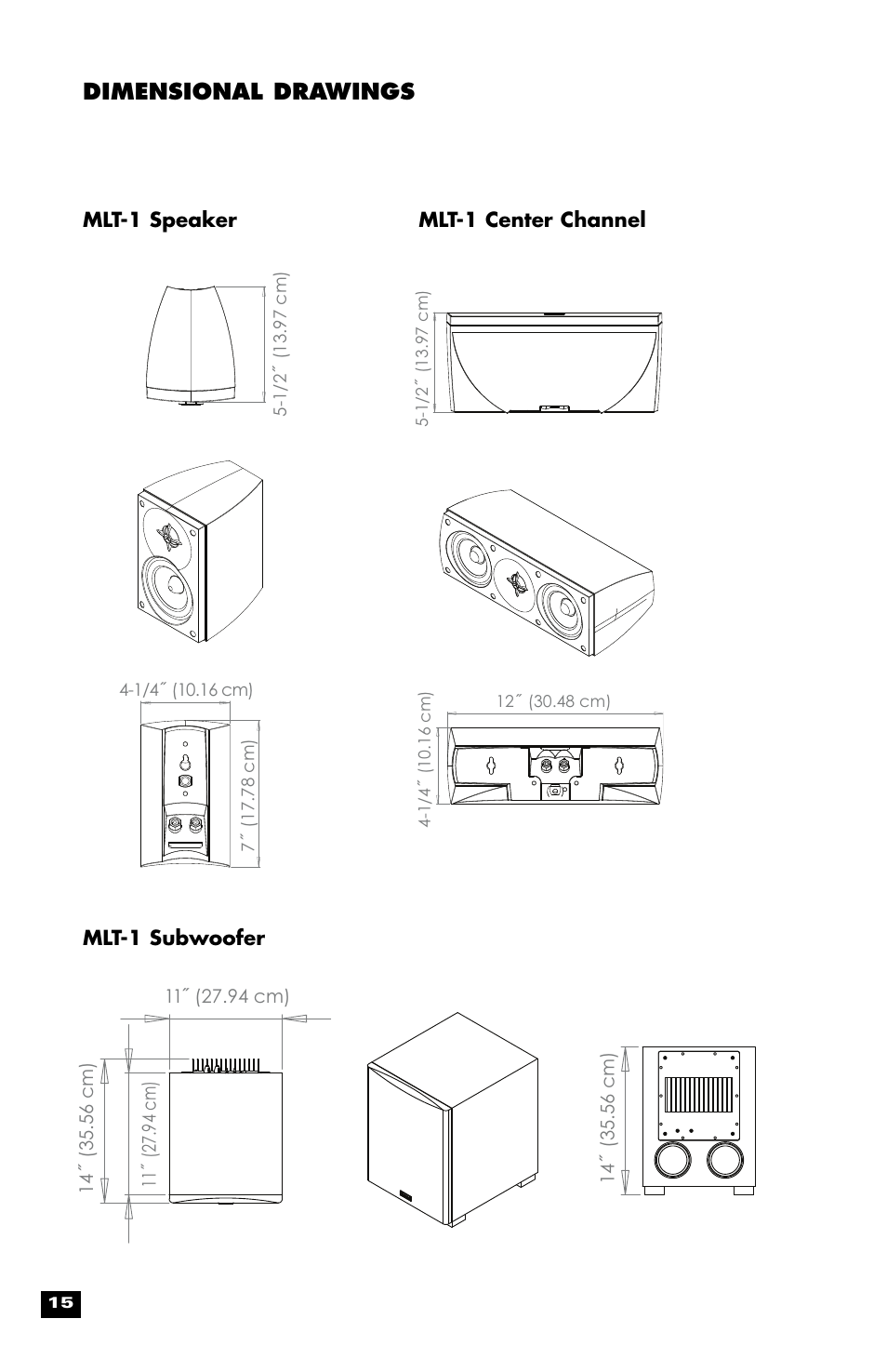 Dimensional drawings | MartinLogan MLT-1 User Manual | Page 16 / 20