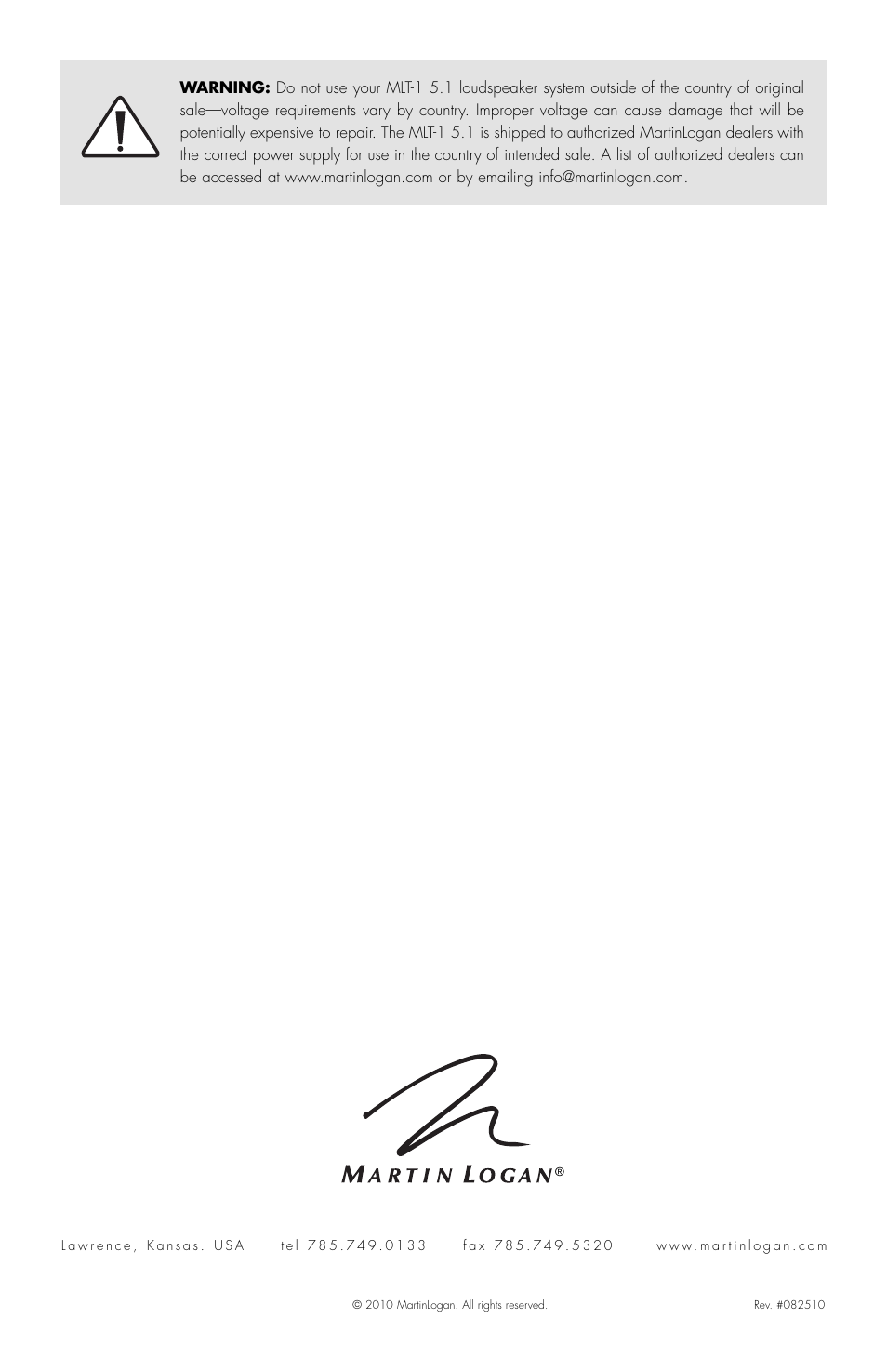 MartinLogan MLT-1 User Manual | Page 20 / 20