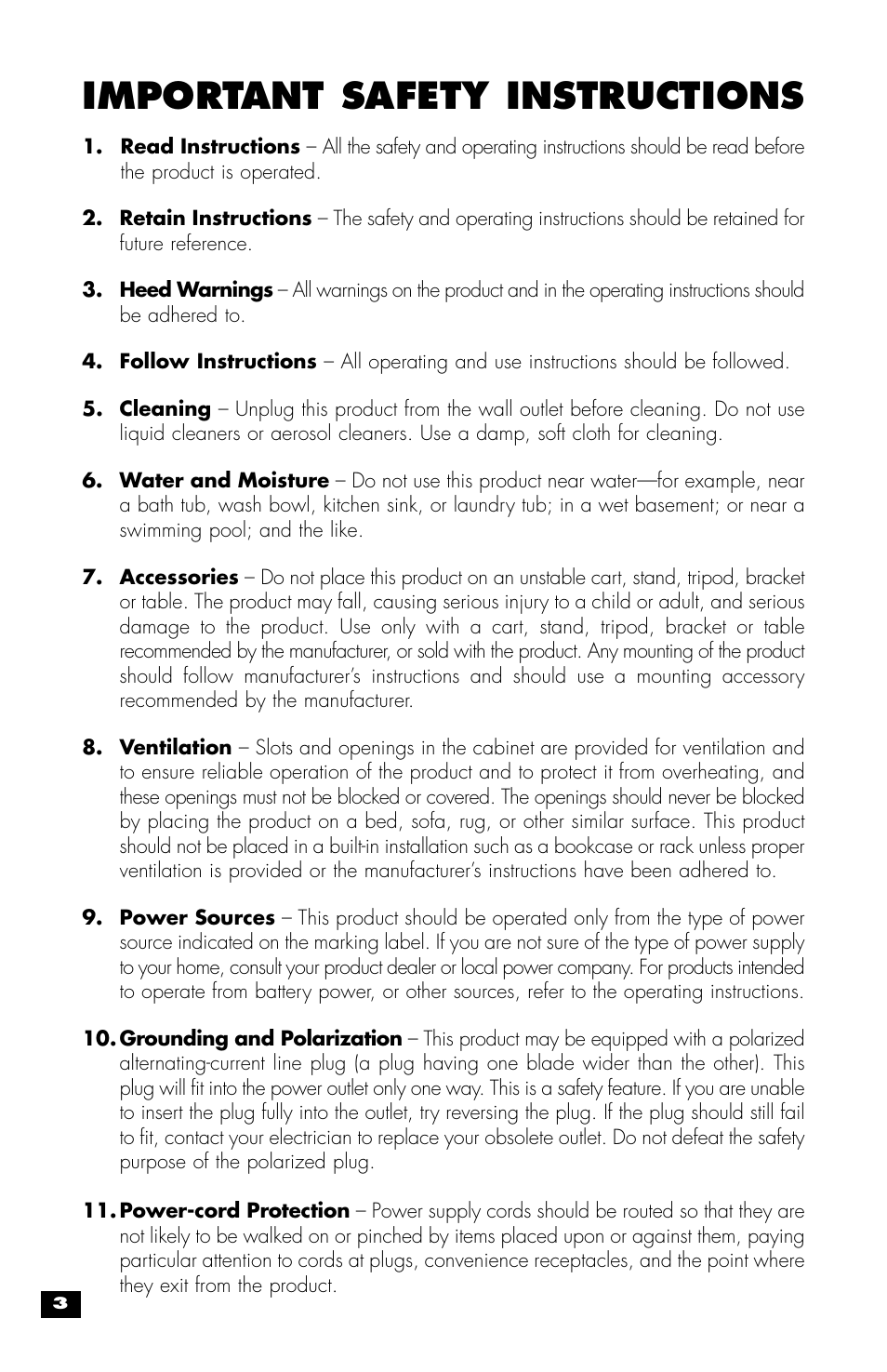 Important safety instructions | MartinLogan MLT-1 User Manual | Page 4 / 20