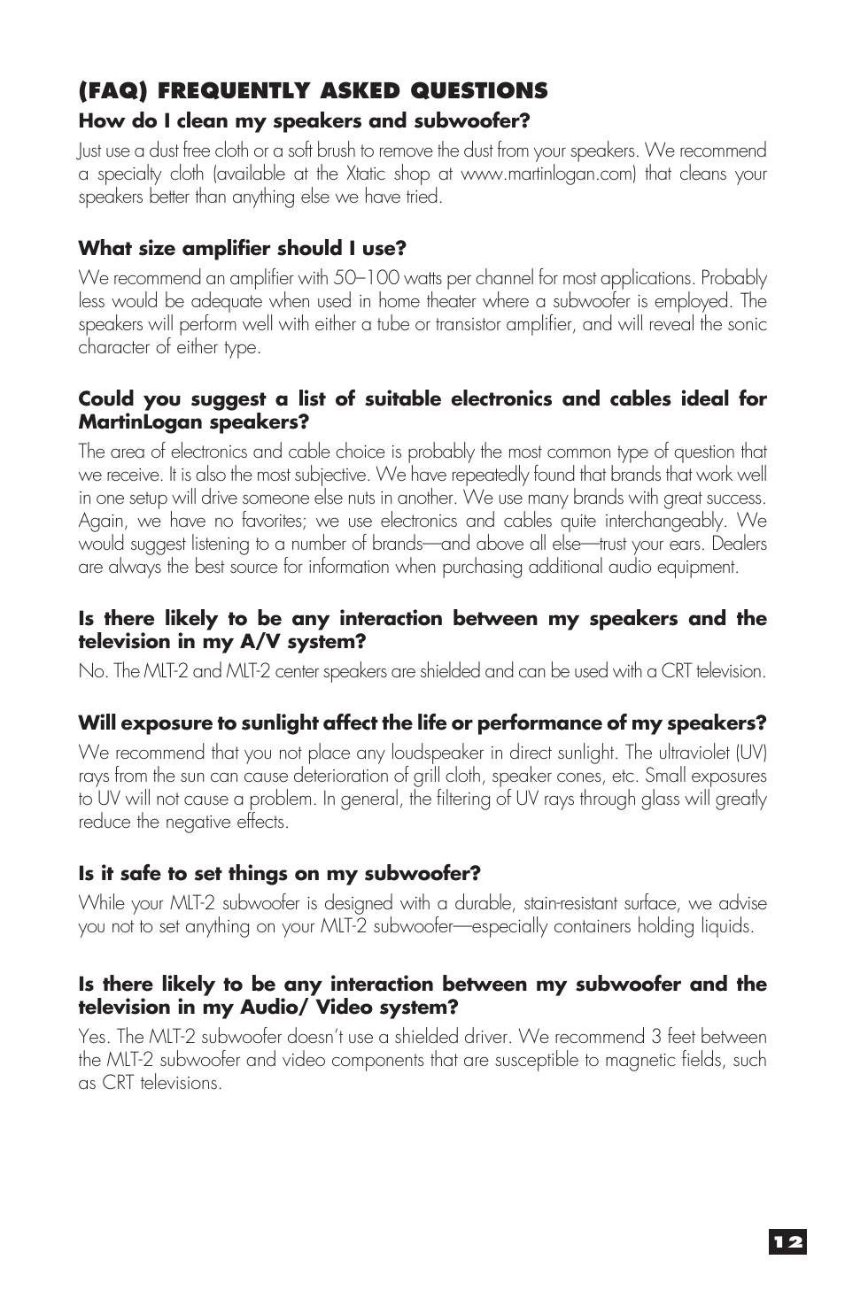 MartinLogan MLT-2 User Manual | Page 13 / 20
