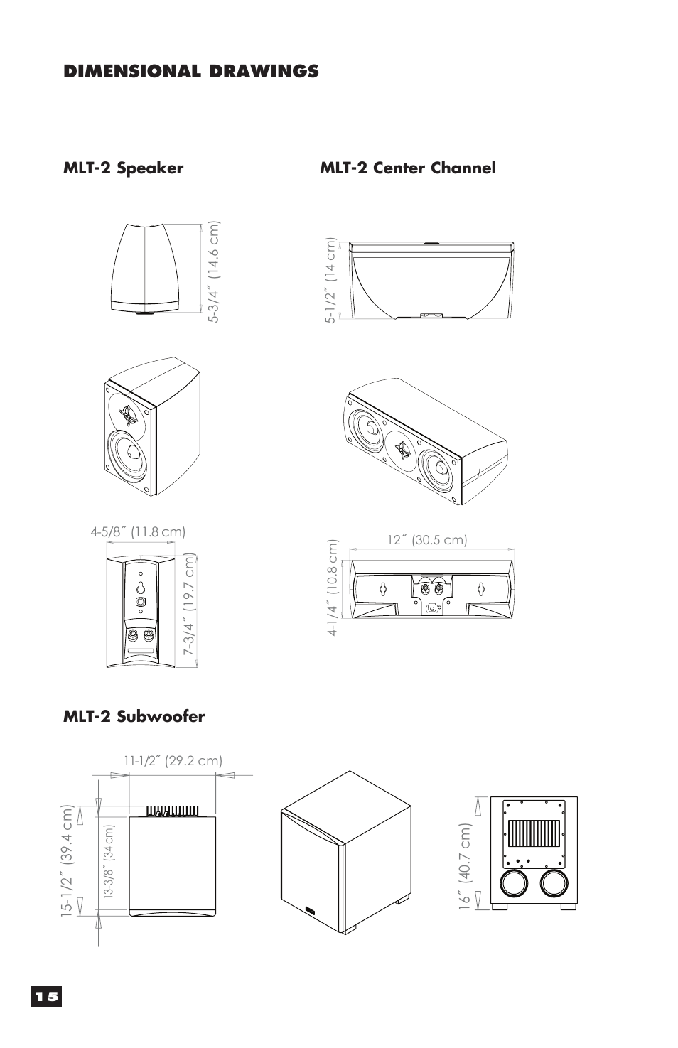Dimensional drawings | MartinLogan MLT-2 User Manual | Page 16 / 20