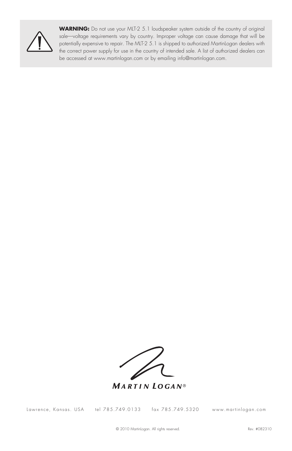 MartinLogan MLT-2 User Manual | Page 20 / 20