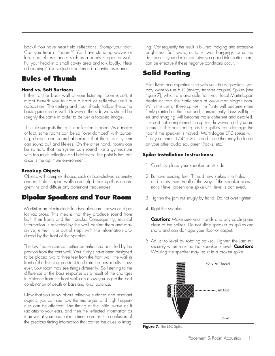 Rules of thumb, Dipolar speakers and your room, Solid footing | MartinLogan Purity Fully Powered Hybrid Electrostatic Loudspeaker User Manual | Page 11 / 28