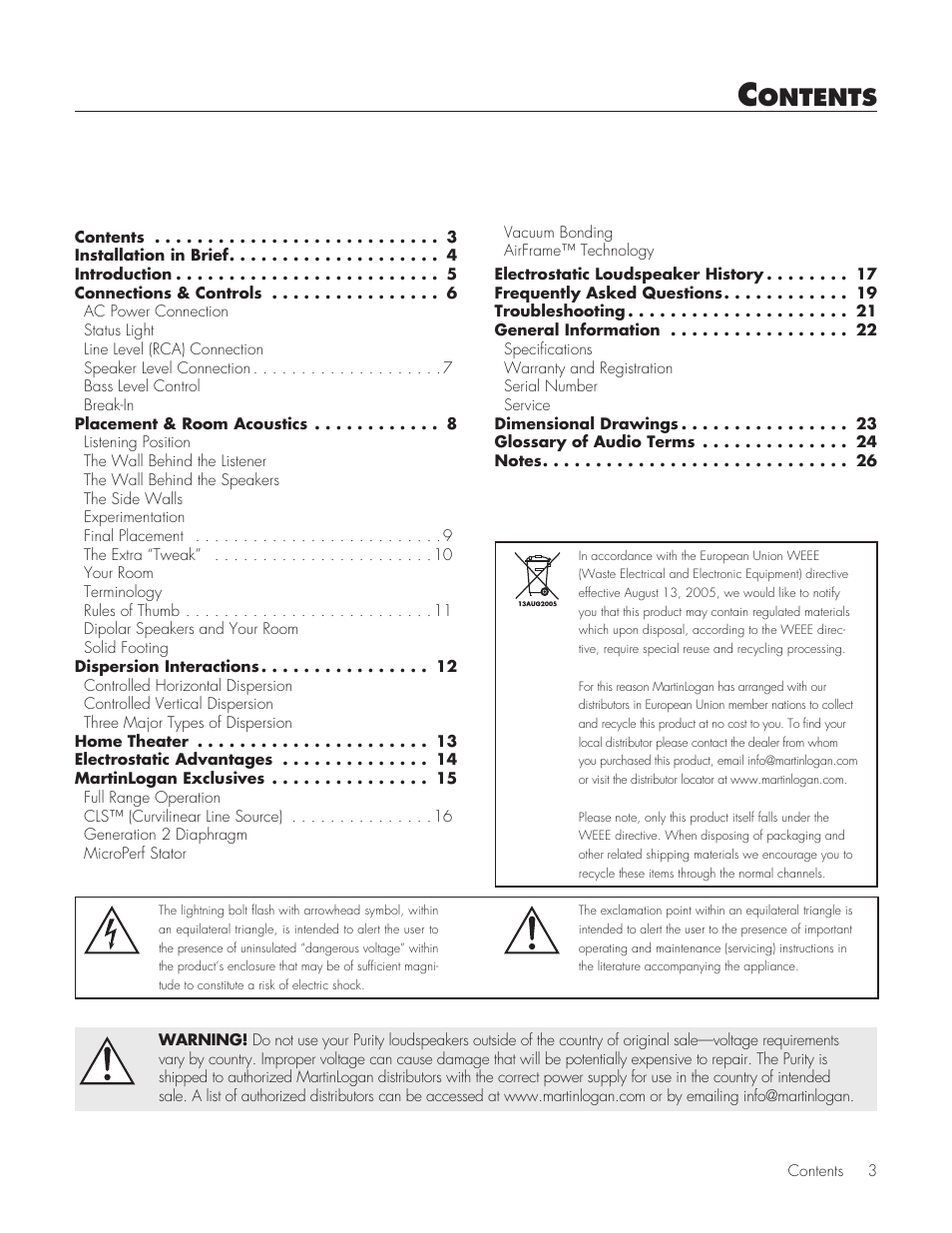 MartinLogan Purity Fully Powered Hybrid Electrostatic Loudspeaker User Manual | Page 3 / 28