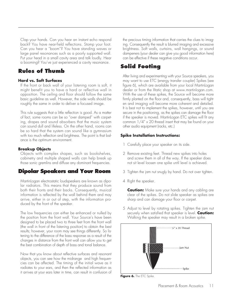 Rules of thumb, Dipolar speakers and your room, Solid footing | MartinLogan Source Speakers User Manual | Page 11 / 28
