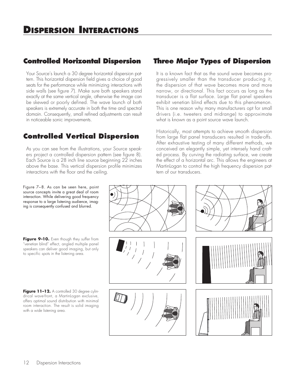 Dispersion interactions, Controlled horizontal dispersion, Controlled vertical dispersion | Three major types of dispersion, Ispersion, Nteractions | MartinLogan Source Speakers User Manual | Page 12 / 28