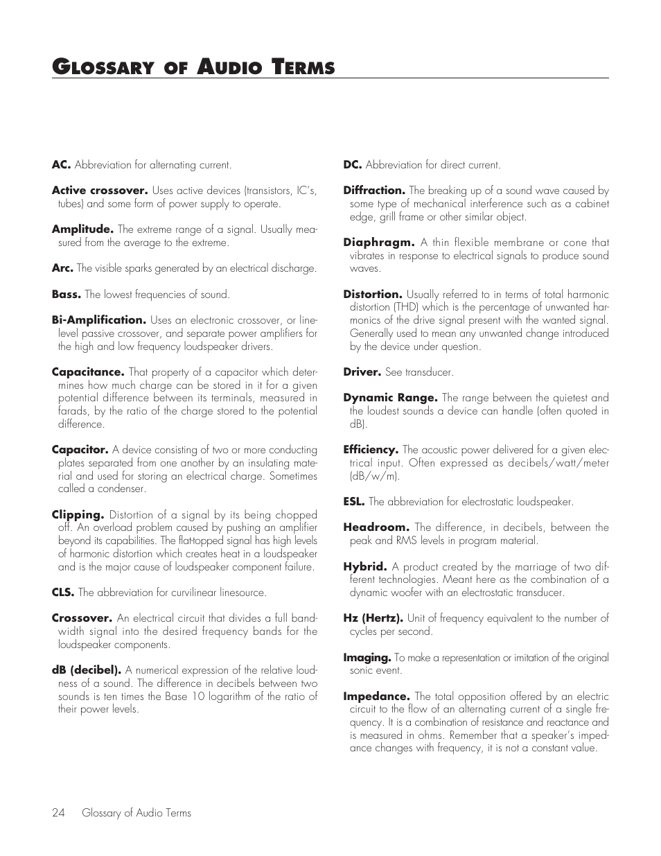 Glossary, Lossary, Udio | Erms | MartinLogan Source Speakers User Manual | Page 24 / 28