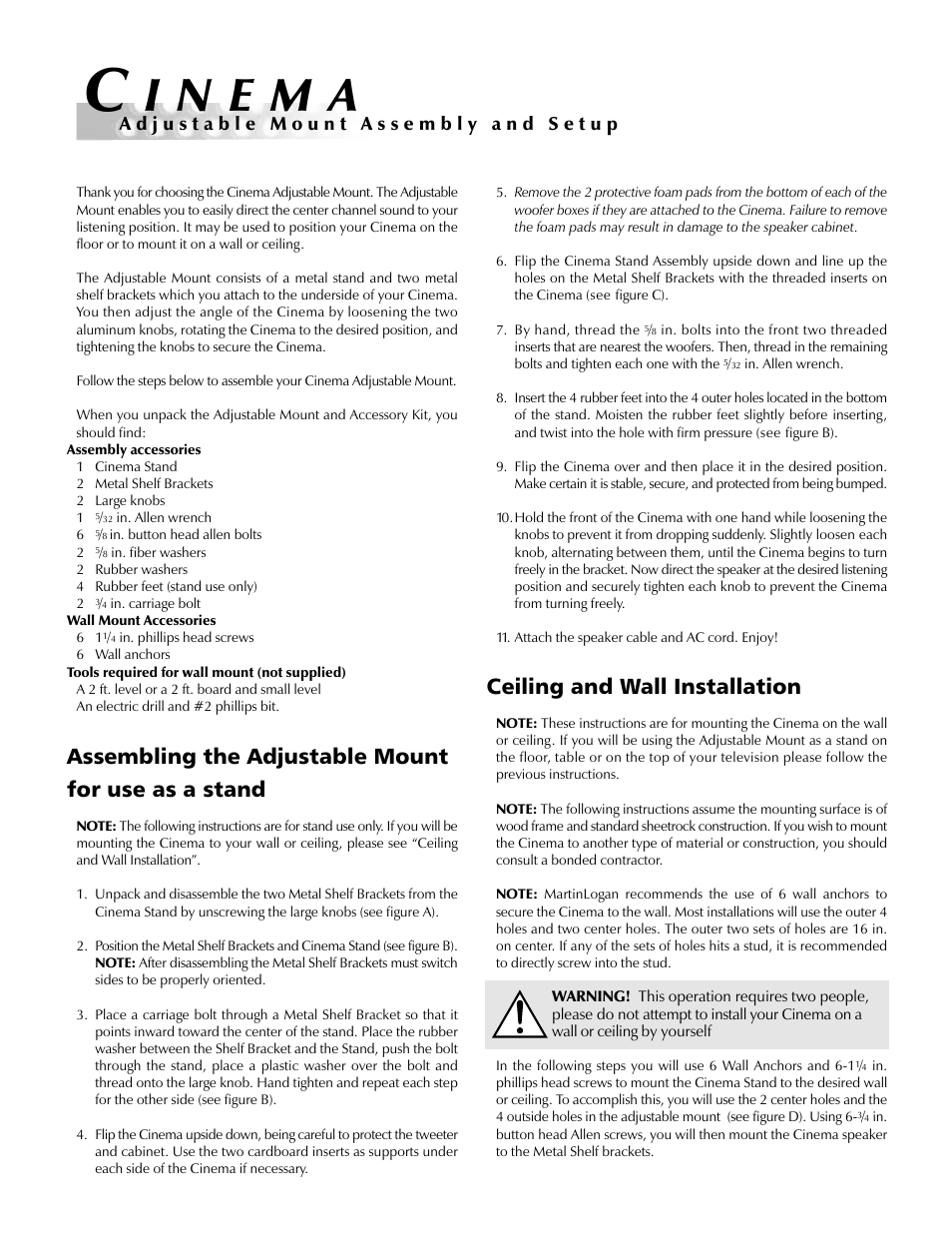 MartinLogan TV Mount User Manual | 2 pages