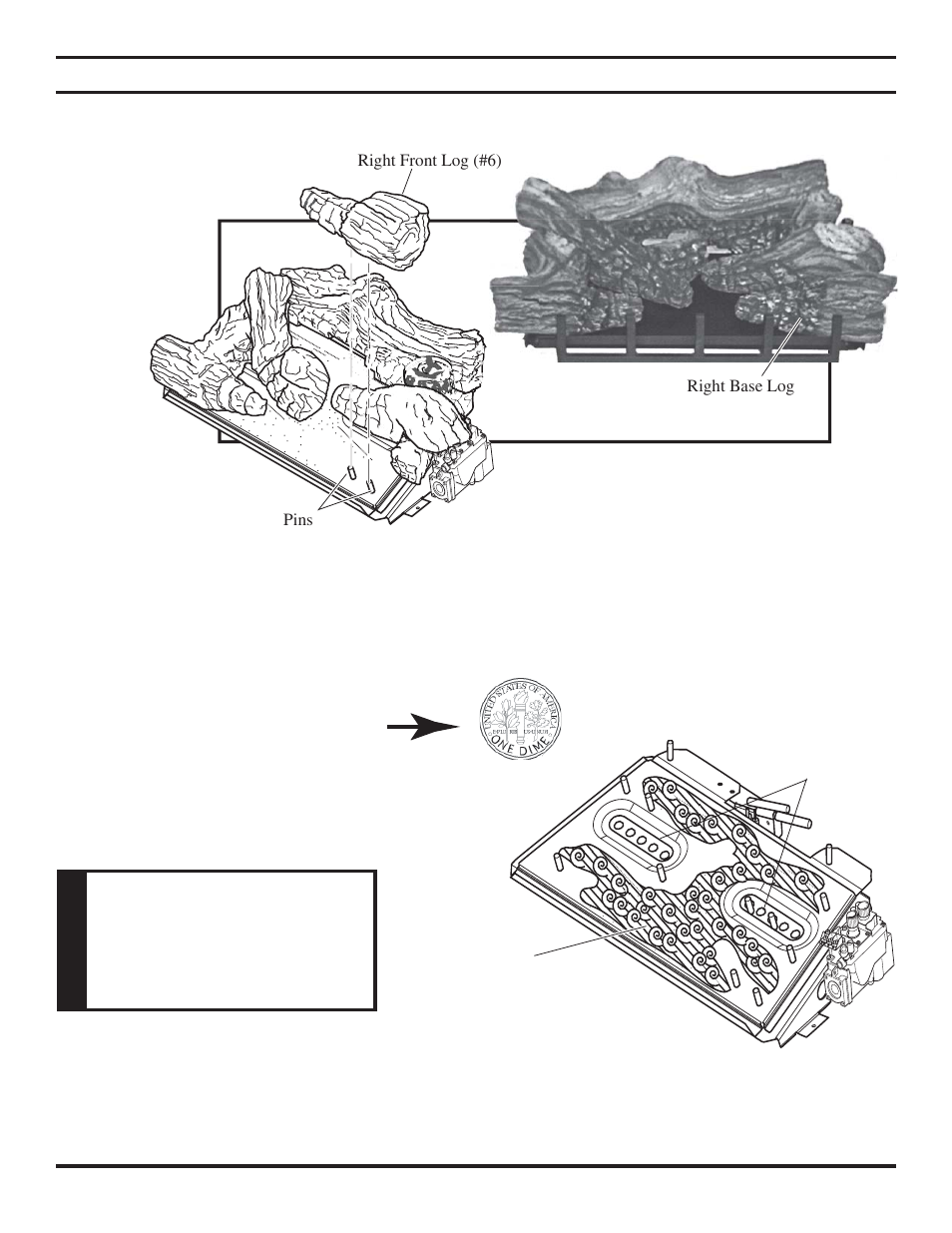 Log placement, Warning | MartinLogan VENT-FREE FIREPLACE SYSTEMS 33ISDG User Manual | Page 25 / 40