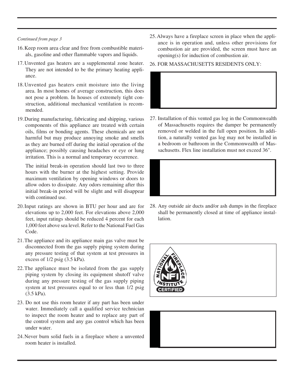 Important safety information, Warning | MartinLogan VENT-FREE FIREPLACE SYSTEMS 33ISDG User Manual | Page 4 / 40