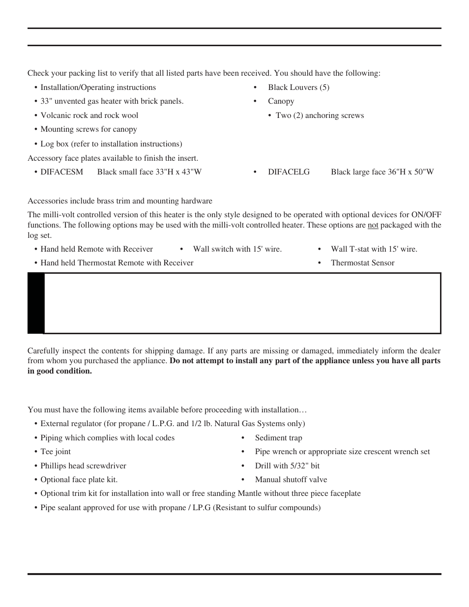 Getting started, Warning | MartinLogan VENT-FREE FIREPLACE SYSTEMS 33ISDG User Manual | Page 7 / 40