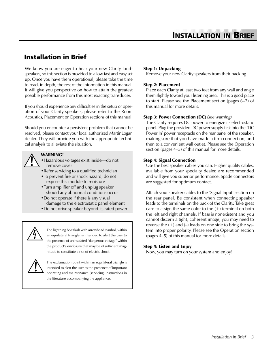 Nstallation in, Rief, Installation in brief | MartinLogan pmn User Manual | Page 3 / 24