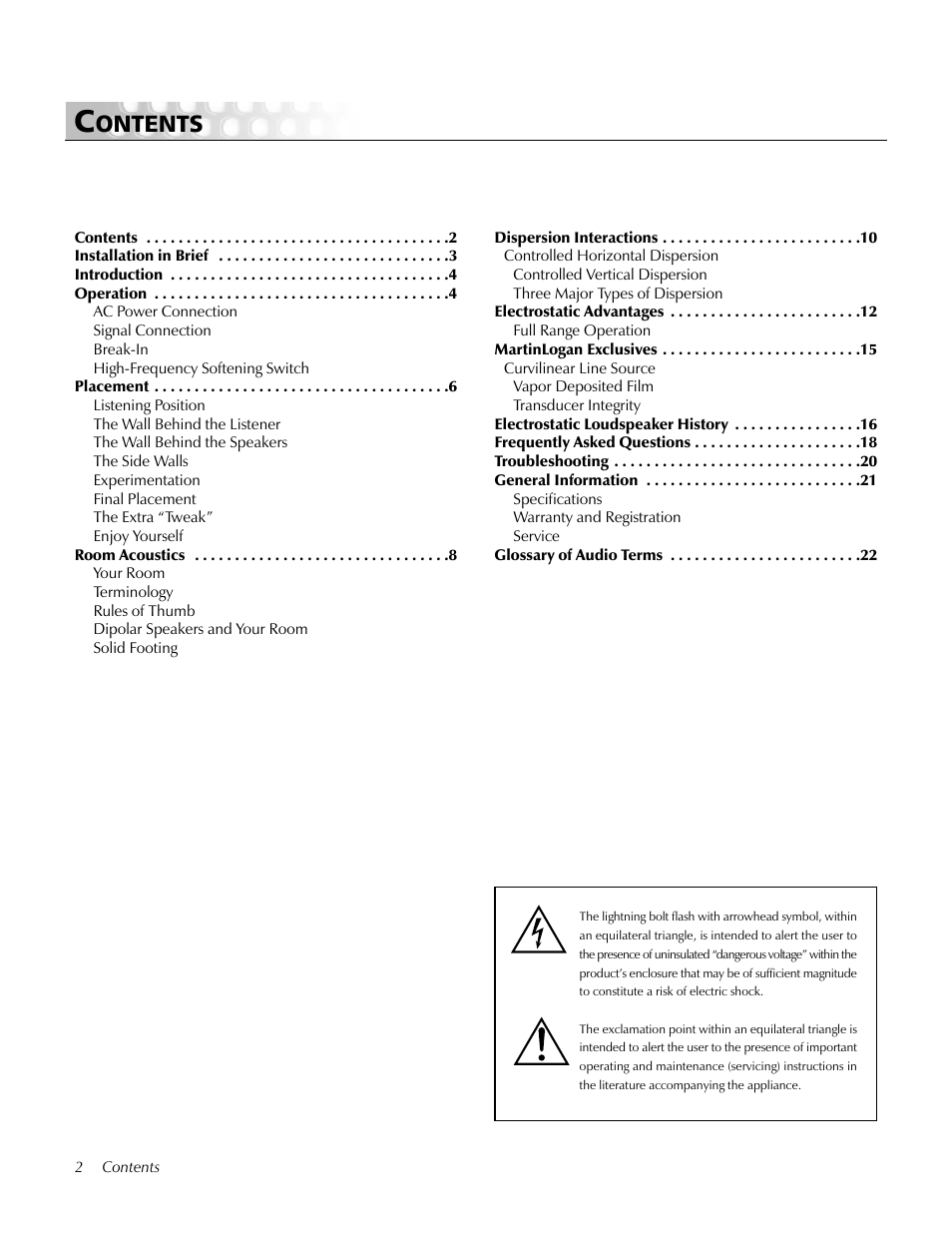 MartinLogan CLS IIz User Manual | Page 2 / 24