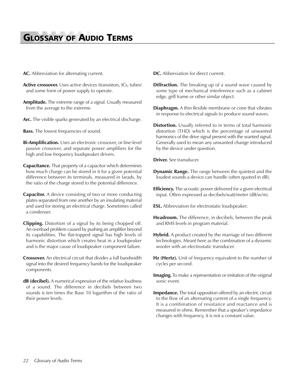 Glossary of audio terms, Lossary of, Udio | Erms | MartinLogan CLS IIz User Manual | Page 22 / 24