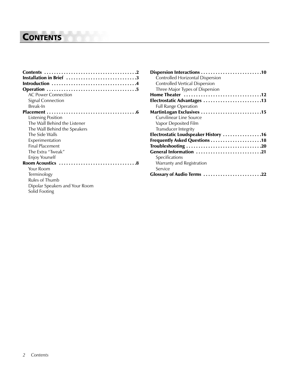 MartinLogan Loudspeaker Systems User Manual | Page 2 / 24