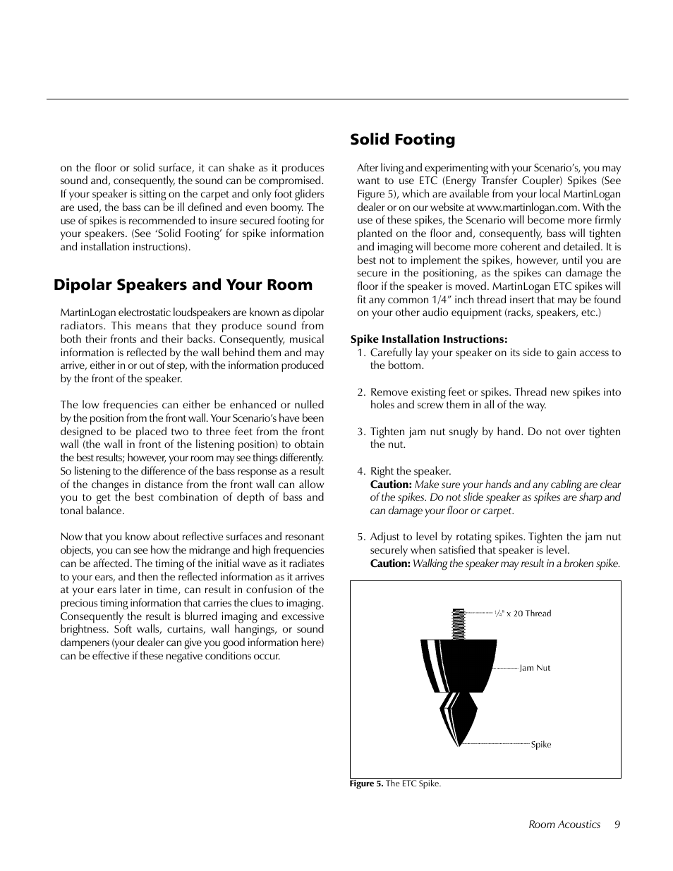 Dipolar speakers and your room, Solid footing | MartinLogan Loudspeaker Systems User Manual | Page 9 / 24