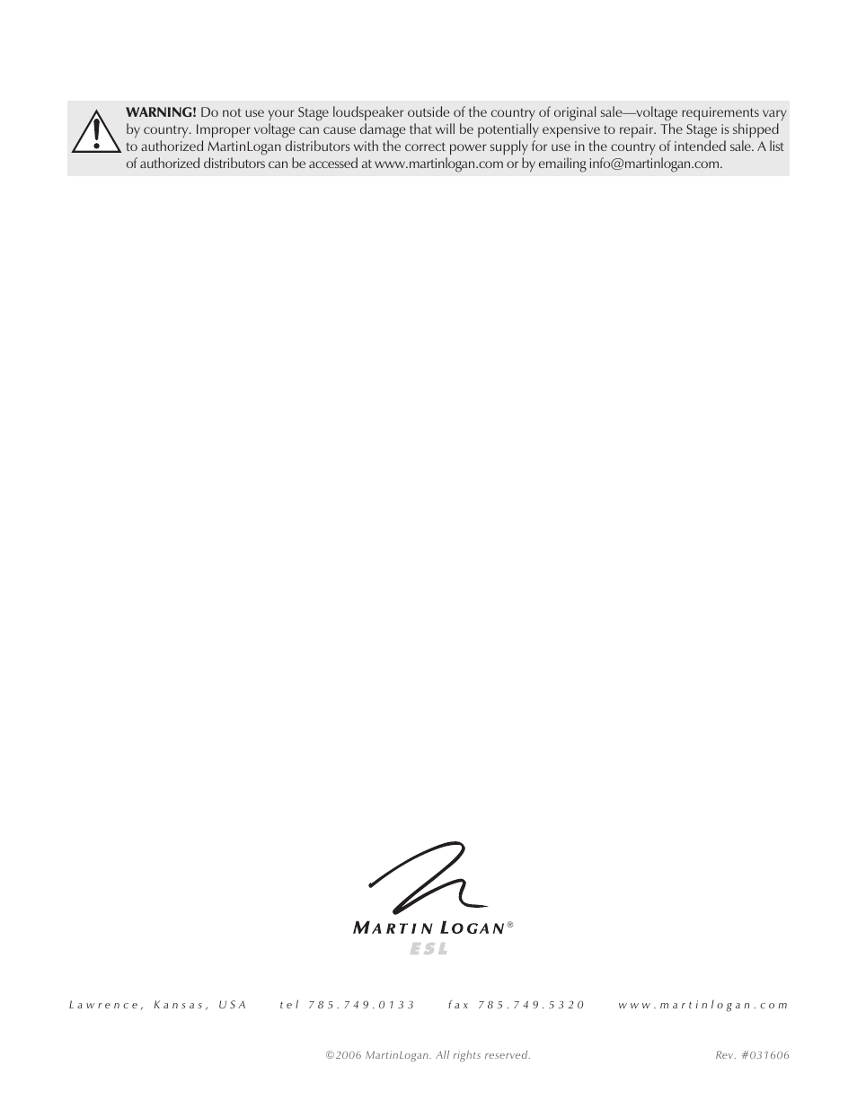 Back cover | MartinLogan STAGECenter Channel Speaker User Manual | Page 28 / 28