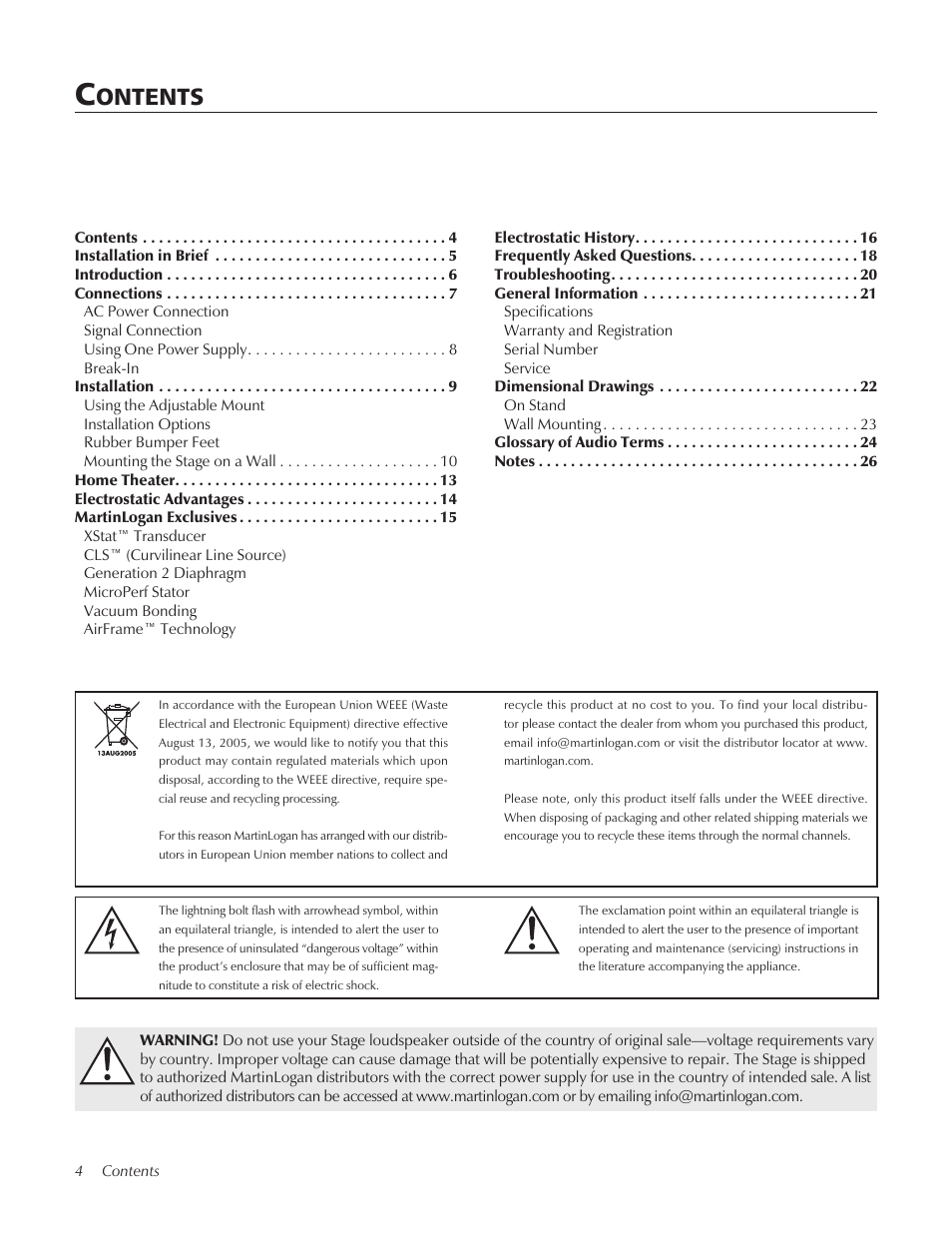 MartinLogan STAGECenter Channel Speaker User Manual | Page 4 / 28