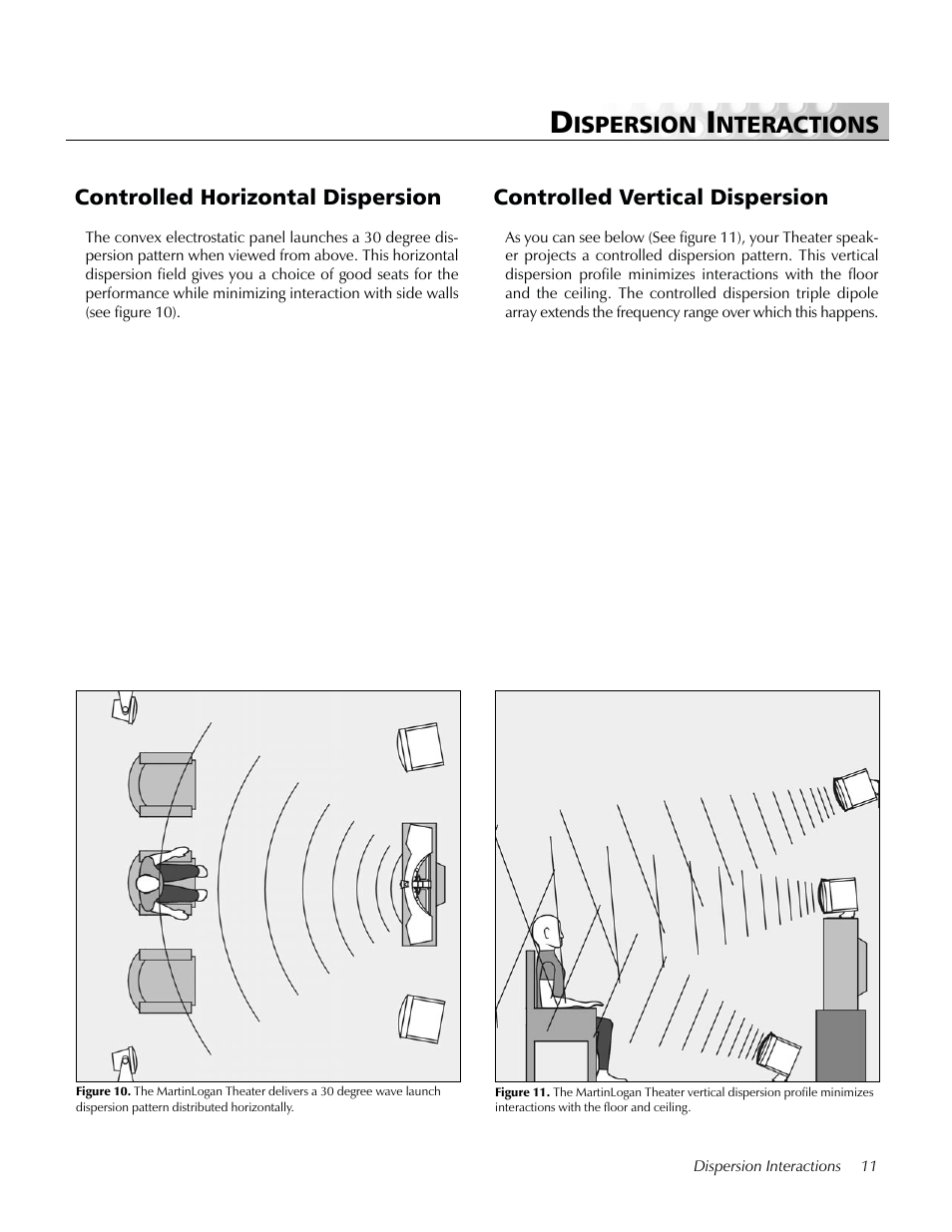 Dispersion interactions, Controlled horizontal dispersion, Controlled vertical dispersion | Ispersion, Nteractions | MartinLogan Center Channel speaker User Manual | Page 11 / 24