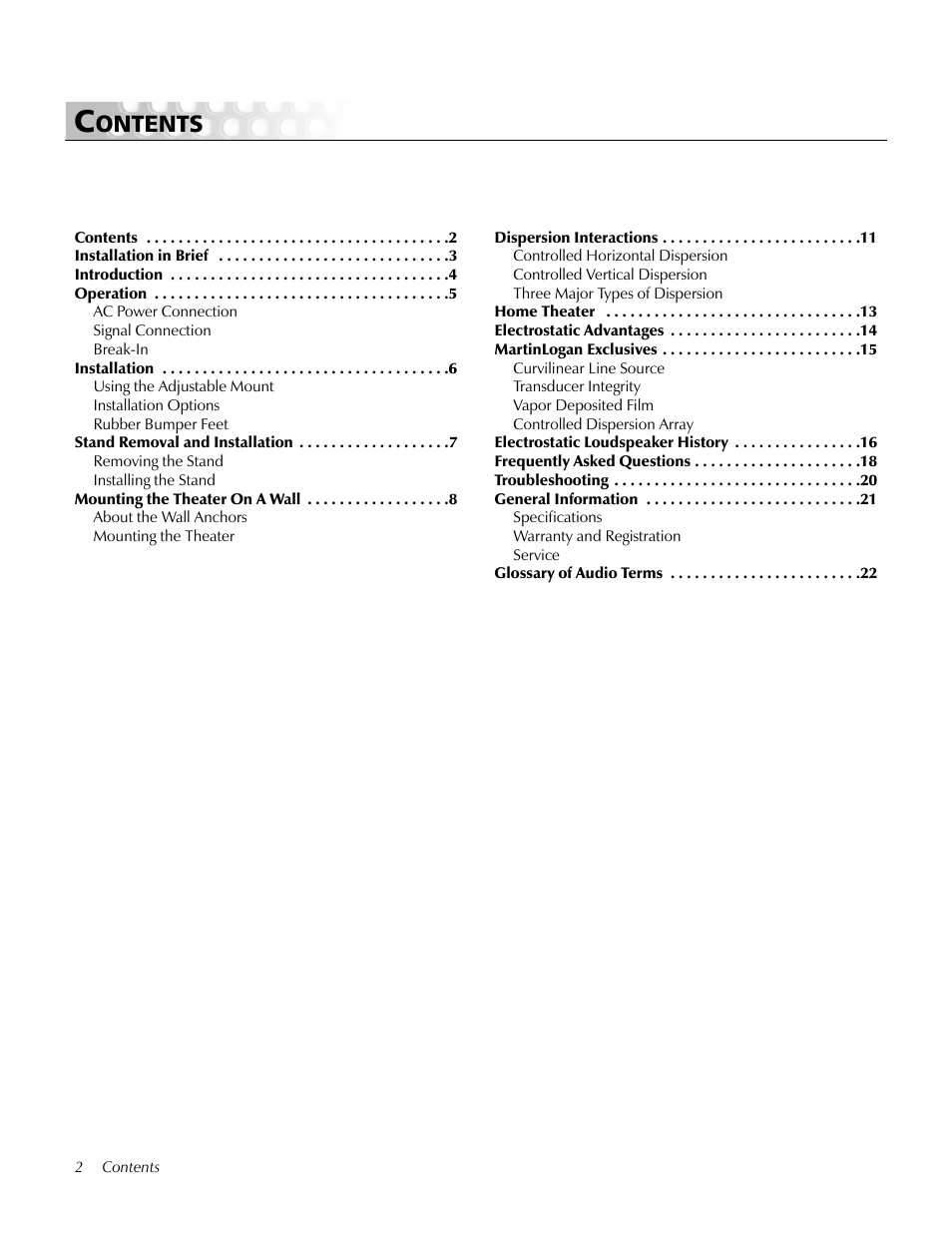 MartinLogan Center Channel speaker User Manual | Page 2 / 24