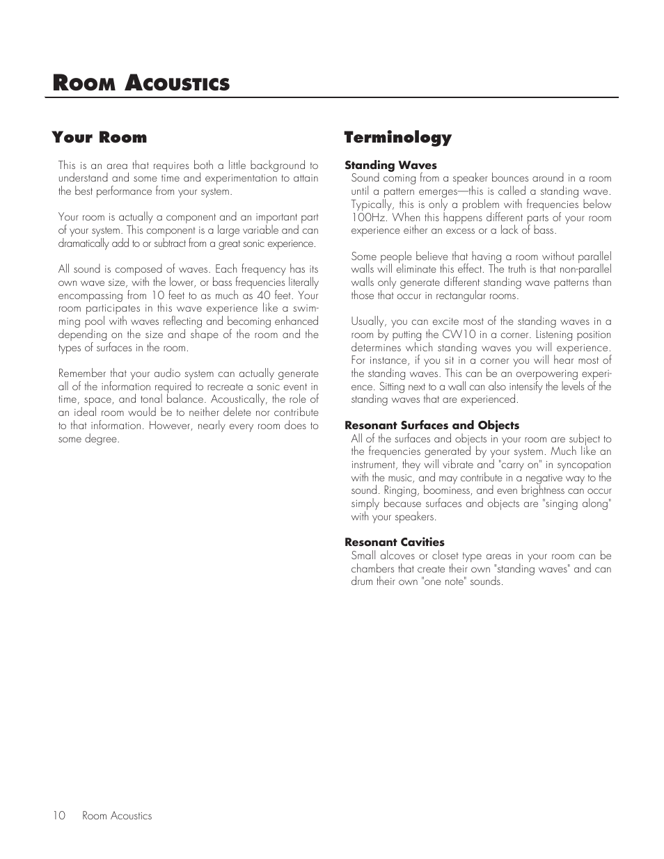 Coustics, Terminology, Your room | MartinLogan CW10 User Manual | Page 10 / 18