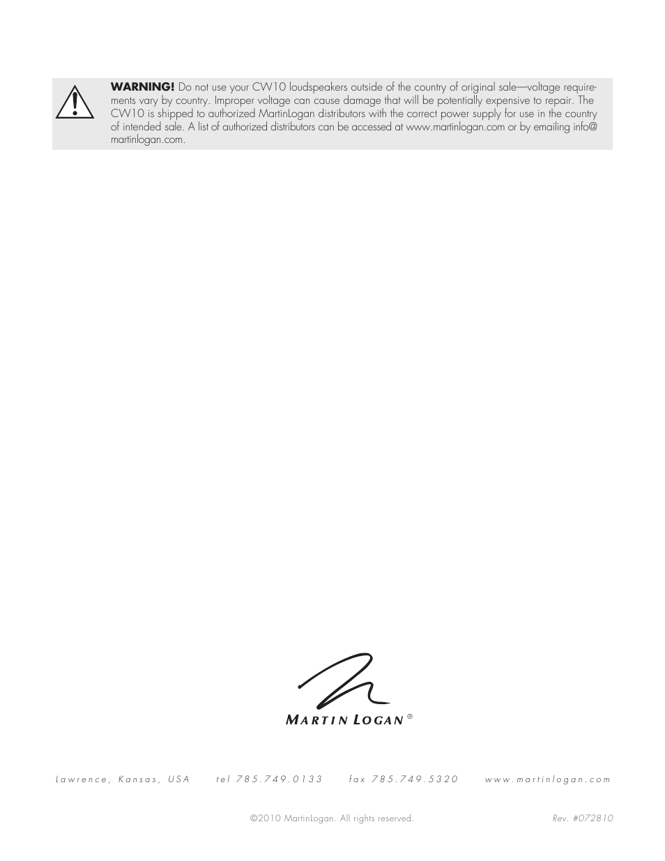 MartinLogan CW10 User Manual | Page 18 / 18