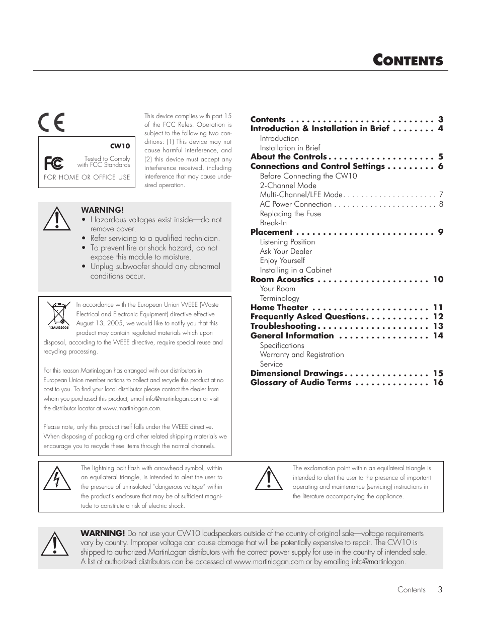 Ontents | MartinLogan CW10 User Manual | Page 3 / 18