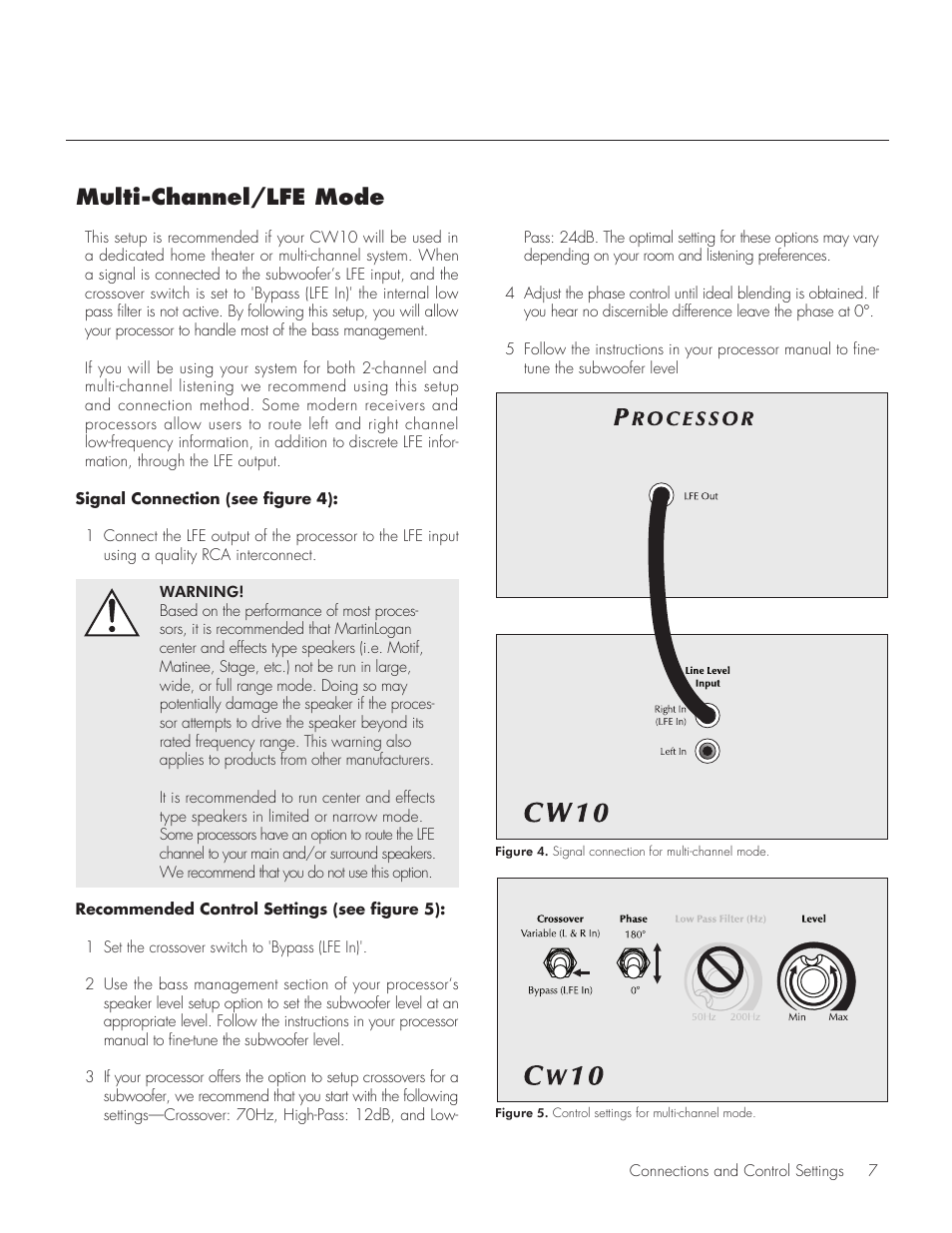 Multi-channel/lfe mode | MartinLogan CW10 User Manual | Page 7 / 18