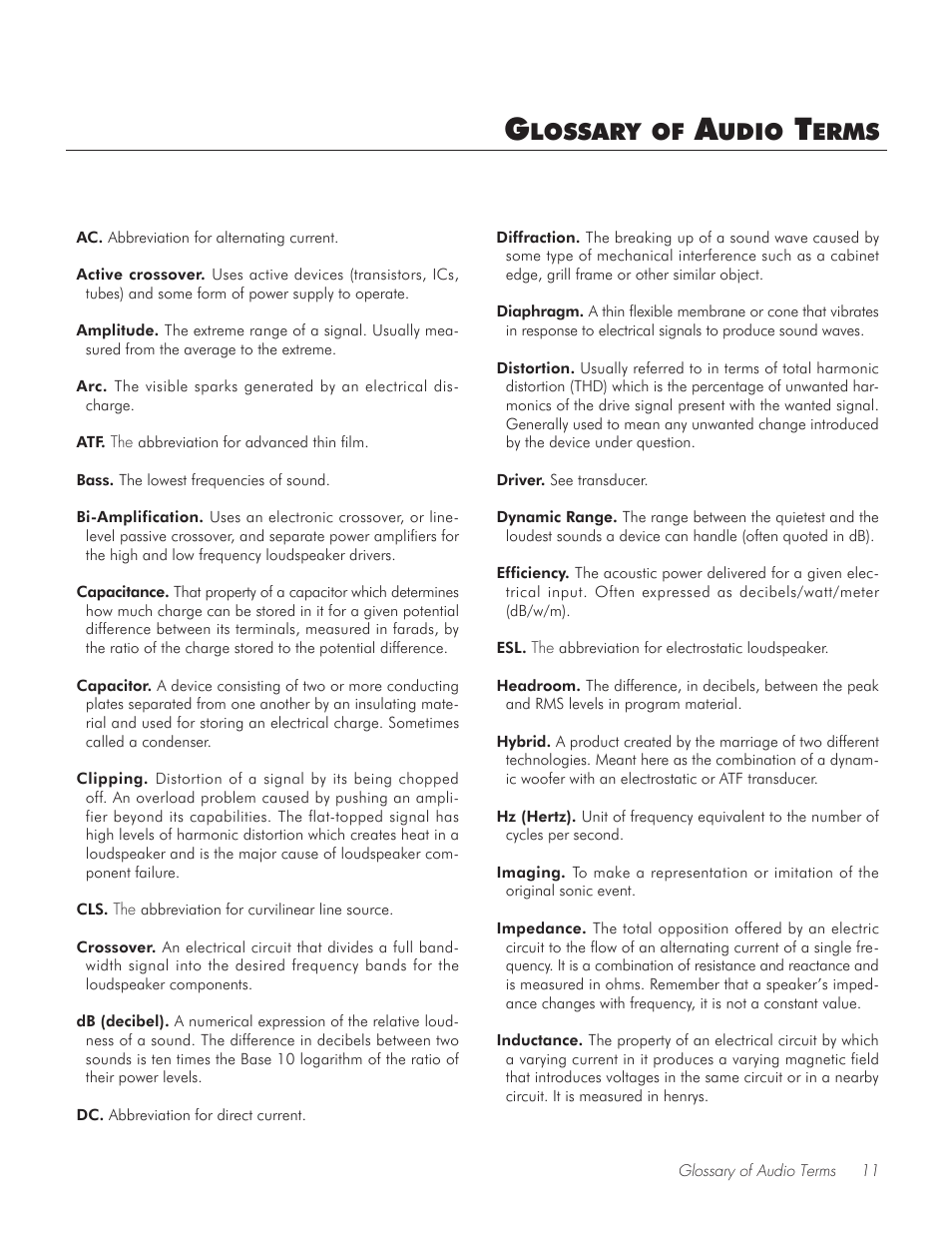 Lossary, Udio, Erms | MartinLogan 20 User Manual | Page 11 / 12