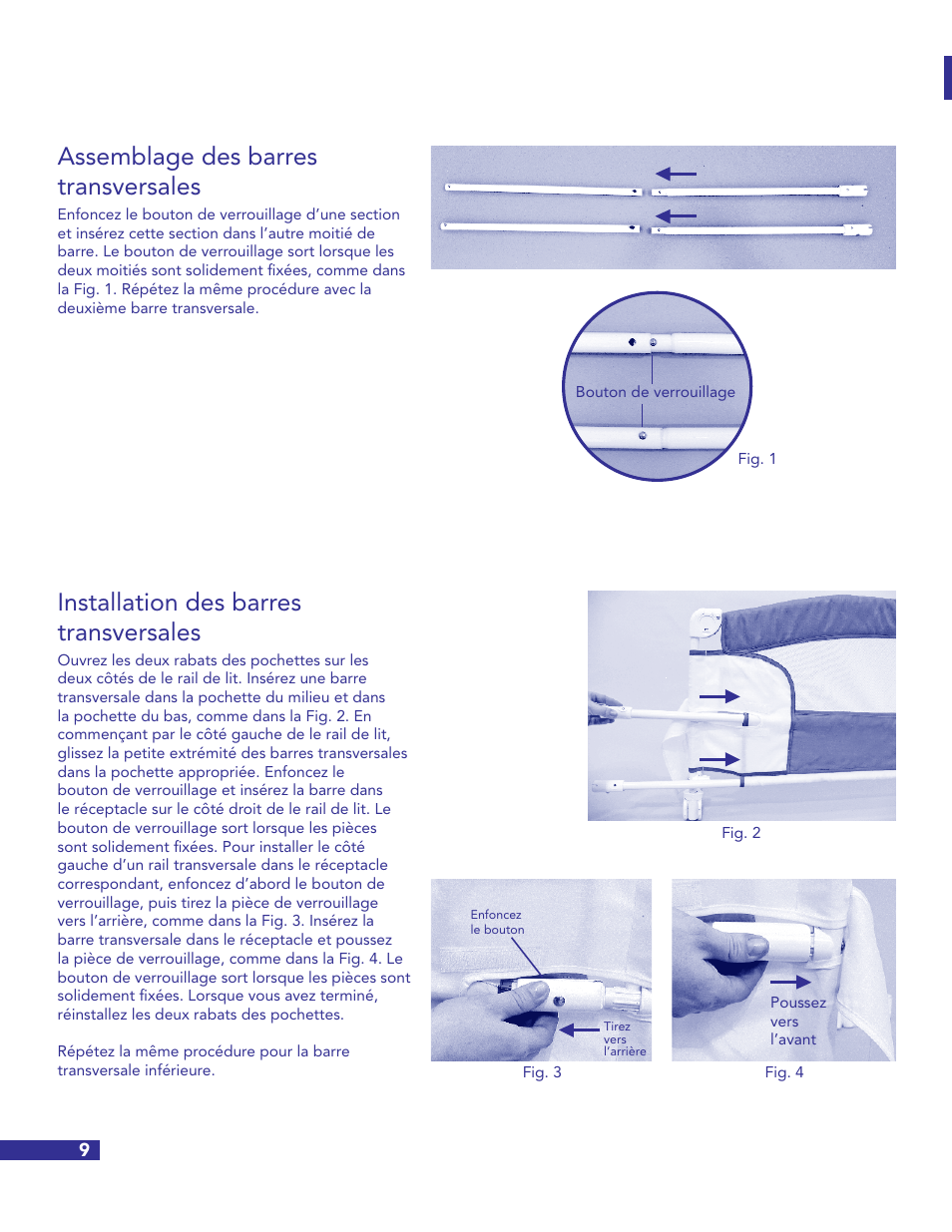 Assemblage des barres transversales, Installation des barres transversales | Munchkin Crib User Manual | Page 10 / 20