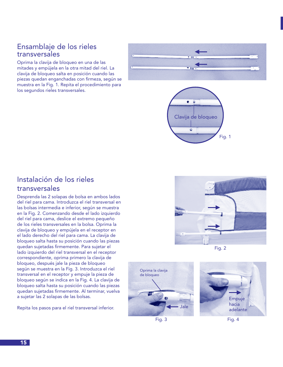 Ensamblaje de los rieles transversales, Instalación de los rieles transversales | Munchkin Crib User Manual | Page 16 / 20