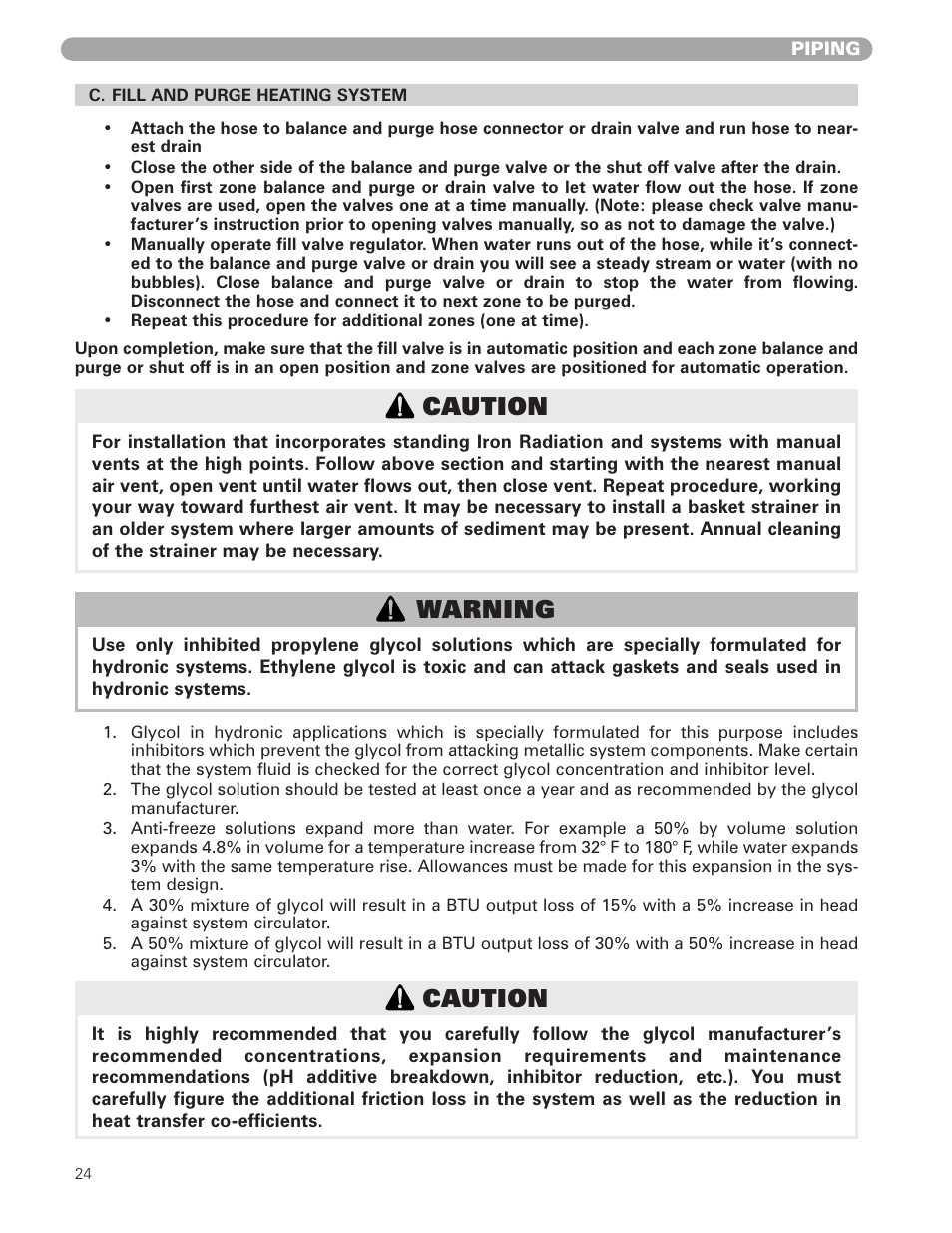 Caution, Warning | Munchkin HIGH EFFICIENCY HEATER with the "925" Controller User Manual | Page 24 / 48