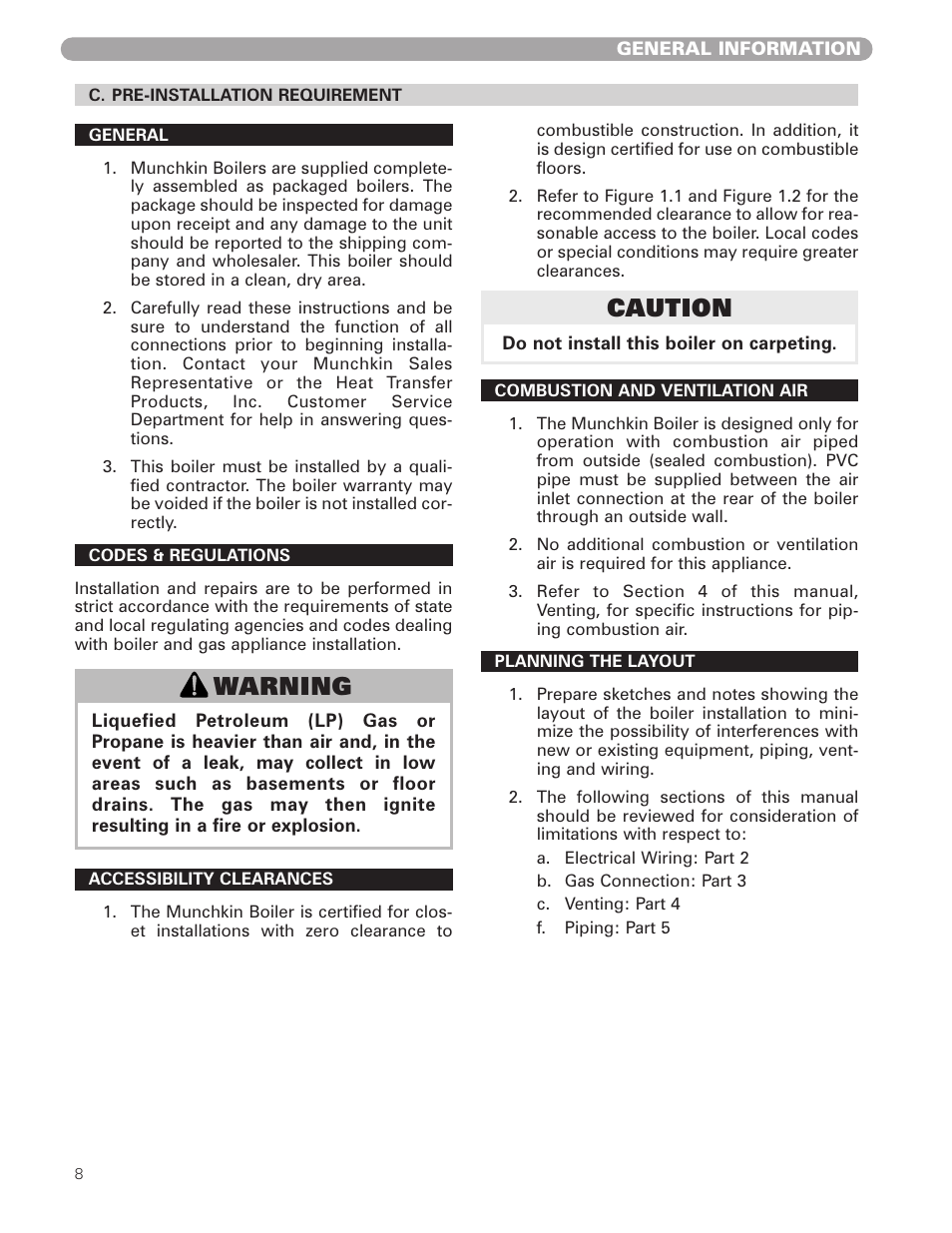 Warning, Caution | Munchkin HIGH EFFICIENCY HEATER with the "925" Controller User Manual | Page 8 / 48