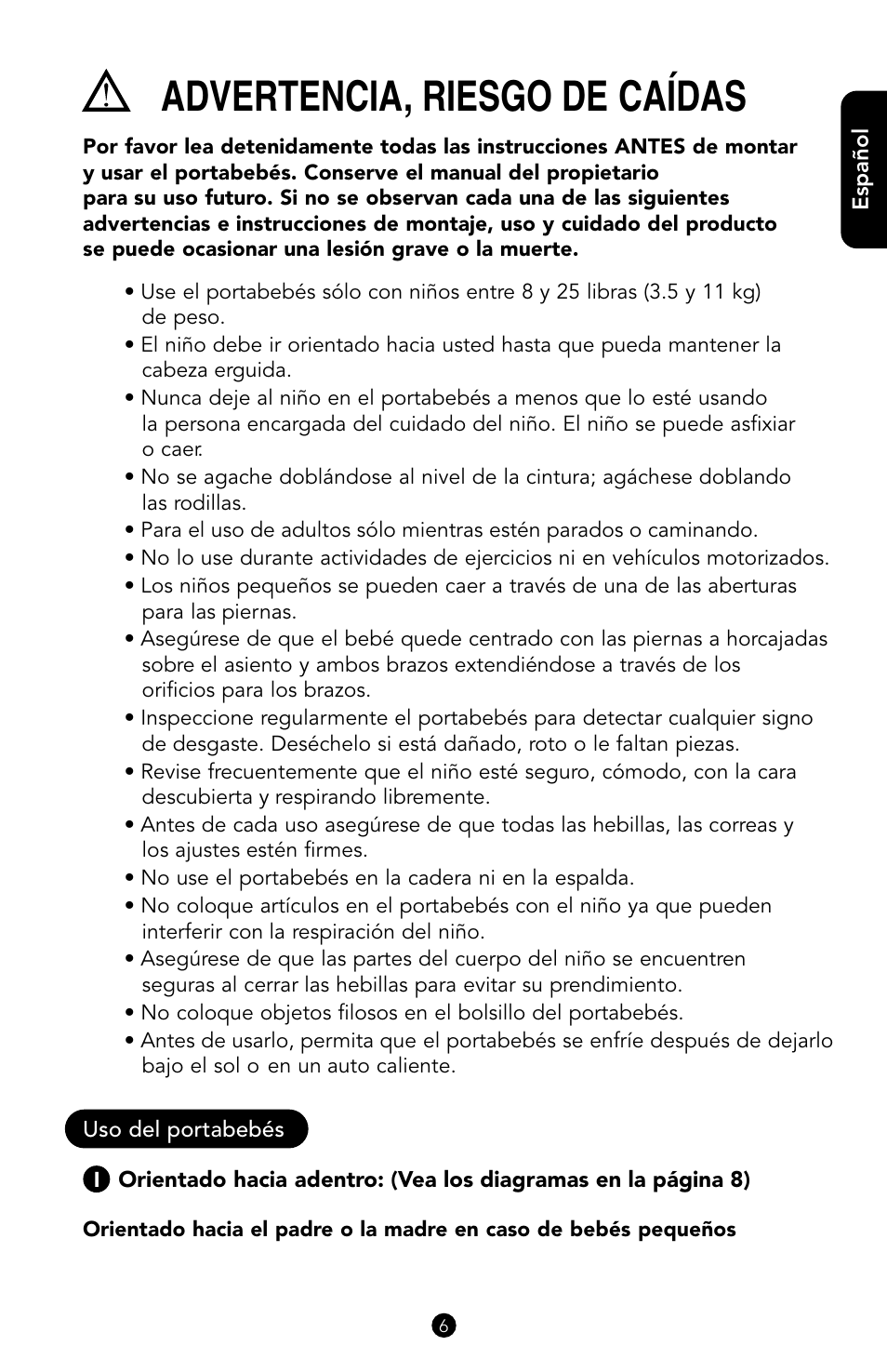 Advertencia, riesgo de caídas | Munchkin jelly bean 18009T User Manual | Page 7 / 10