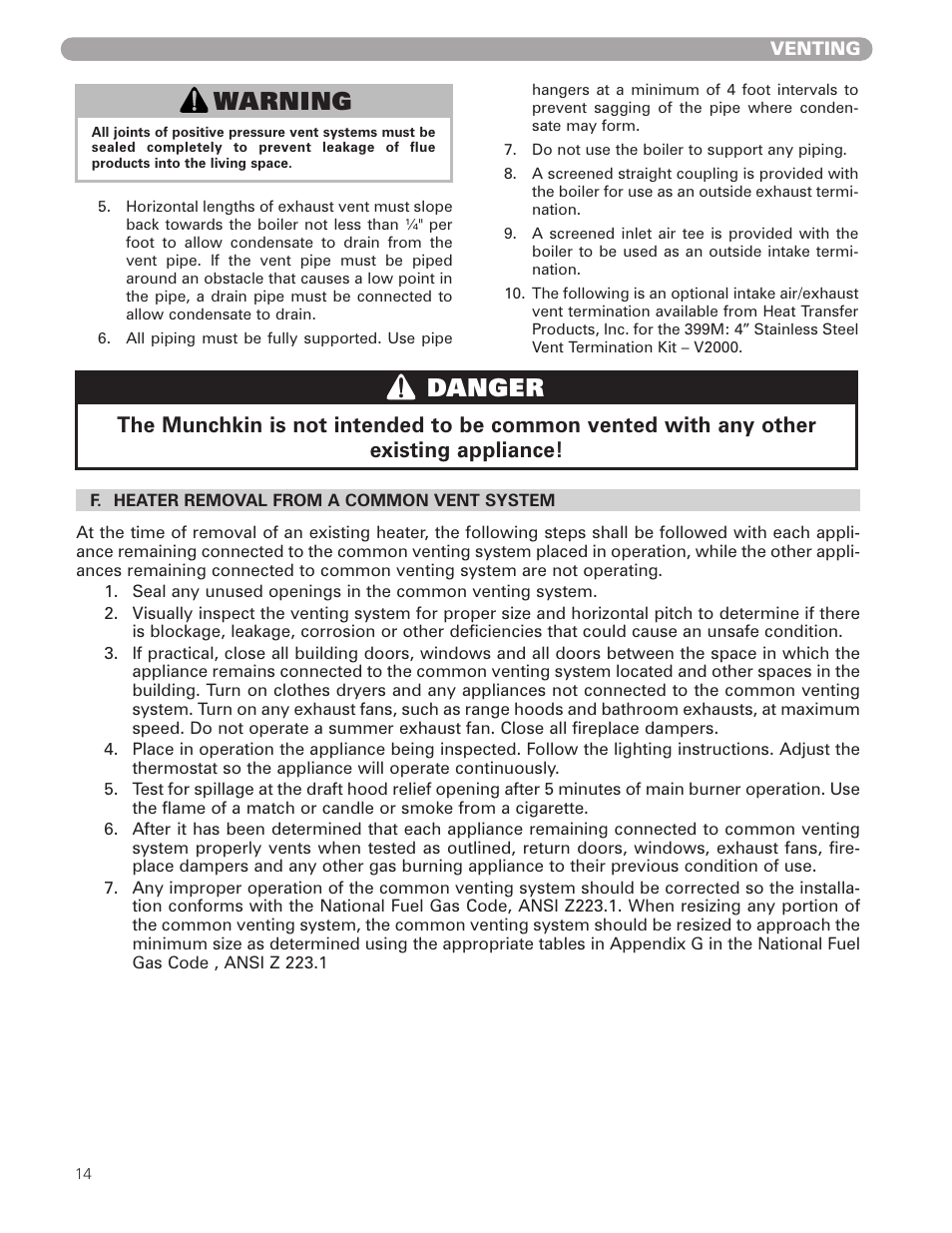 Danger, Warning | Munchkin 399M User Manual | Page 14 / 44