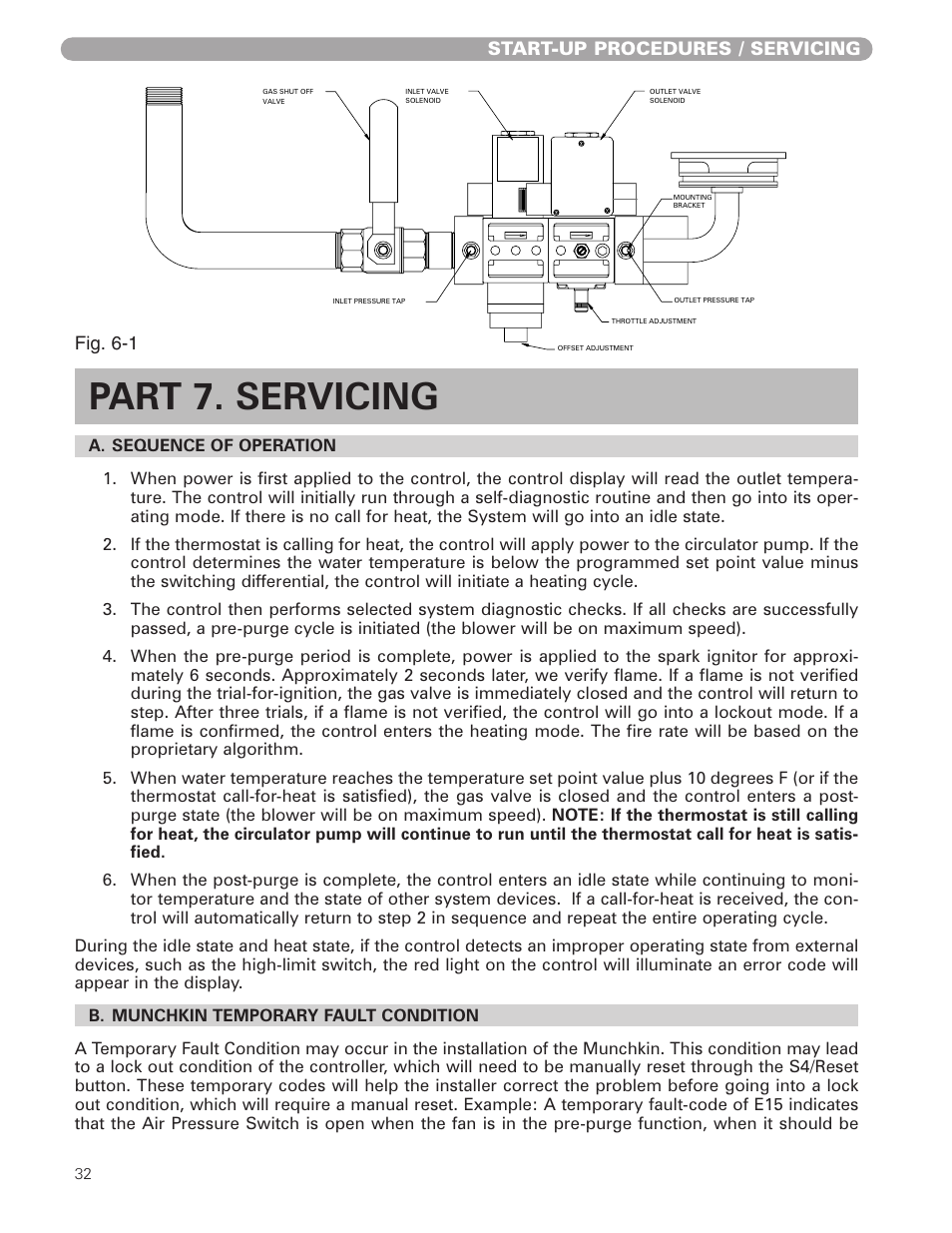 Part 7. servicing, Start-up procedures / servicing, Fig. 6-1 | Munchkin 399M User Manual | Page 32 / 44